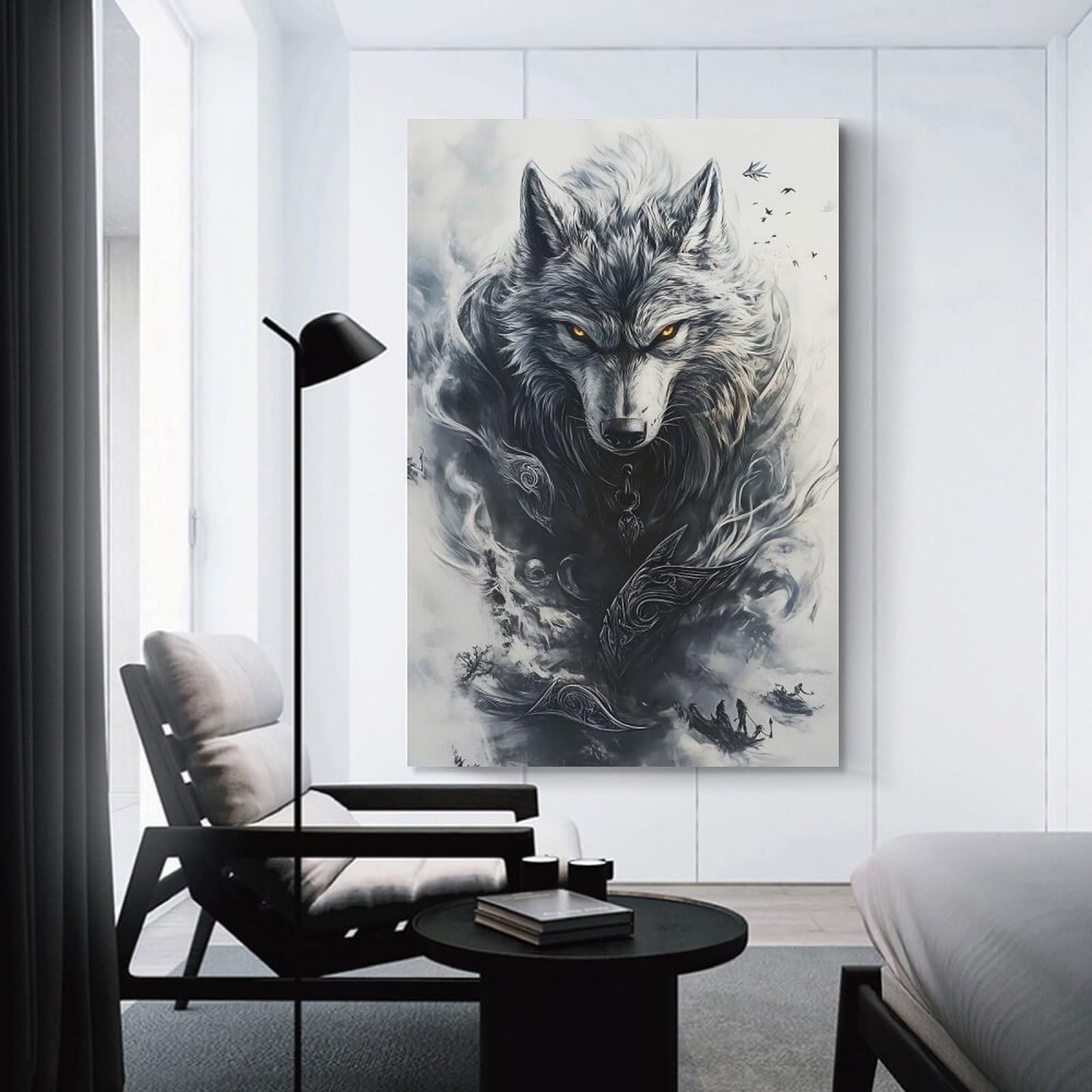 Junmoney Unframe-Style-37 Alpha Wolf With Glowing Eyes Wall Picture Print, 08X12inch(20X30cm), For Workspace Walls, Study Corners Or Bedrooms, Wall Art That Adds Style To Work Areas