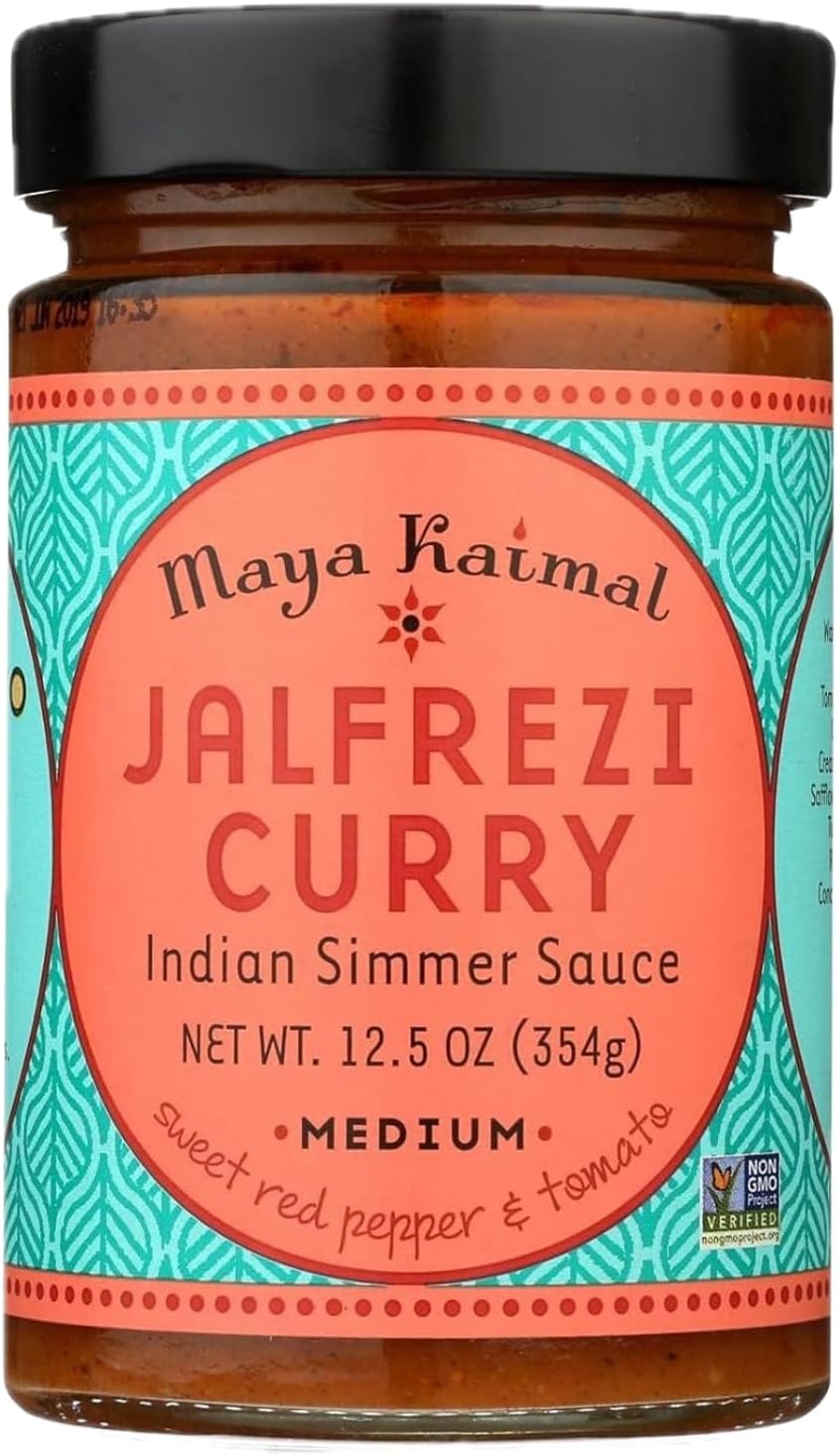 Maya Kaimal Jalfrezi Curry Sauce, 12.5 oz, Medium-Spiced Indian Simmer Sauce with Roasted Red Pepper and Tomato. Vegan, Gluten Free, Non-GMO Project Verified, Vegetarian