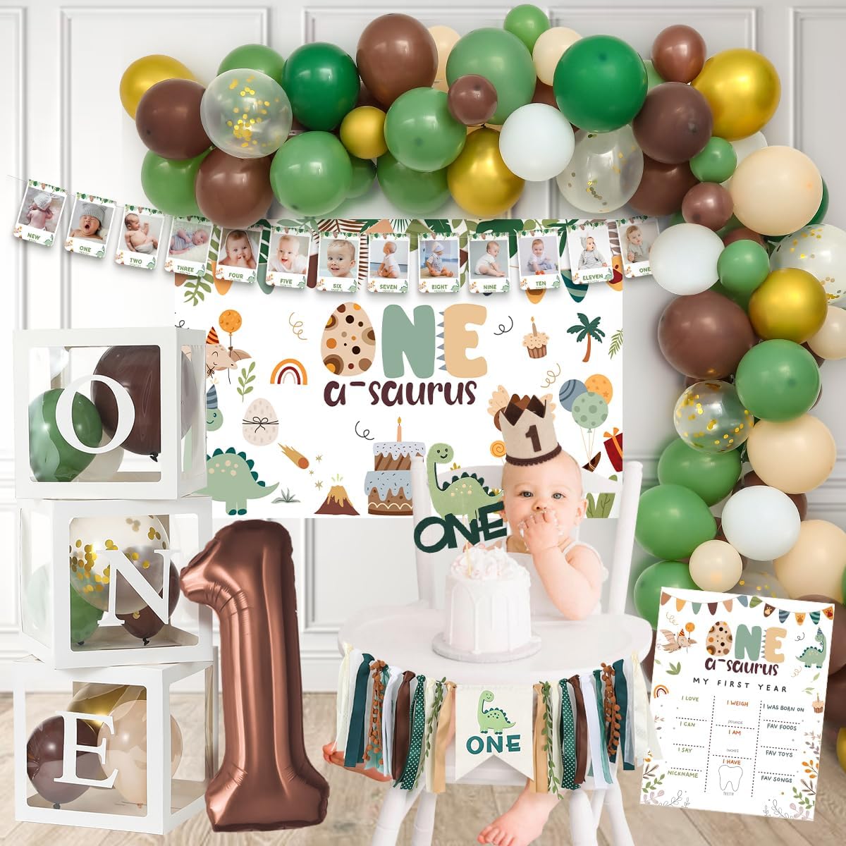 One a Saurus Birthday Decorations Party Supplies, Dinosaur Theme 1st Birthday Boy Decorations , Dino First Birthday Party Decor, T-Rex Roar Party Idea for Baby Boys.