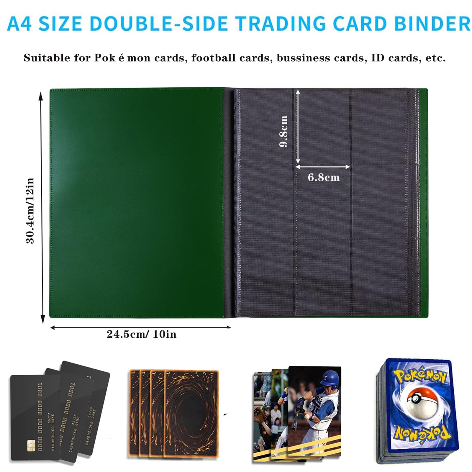 WAIZHIUA 9 Pocket Card Binder, 432 Pockets Trading Cards Binder with Elastic Strap - Image 4