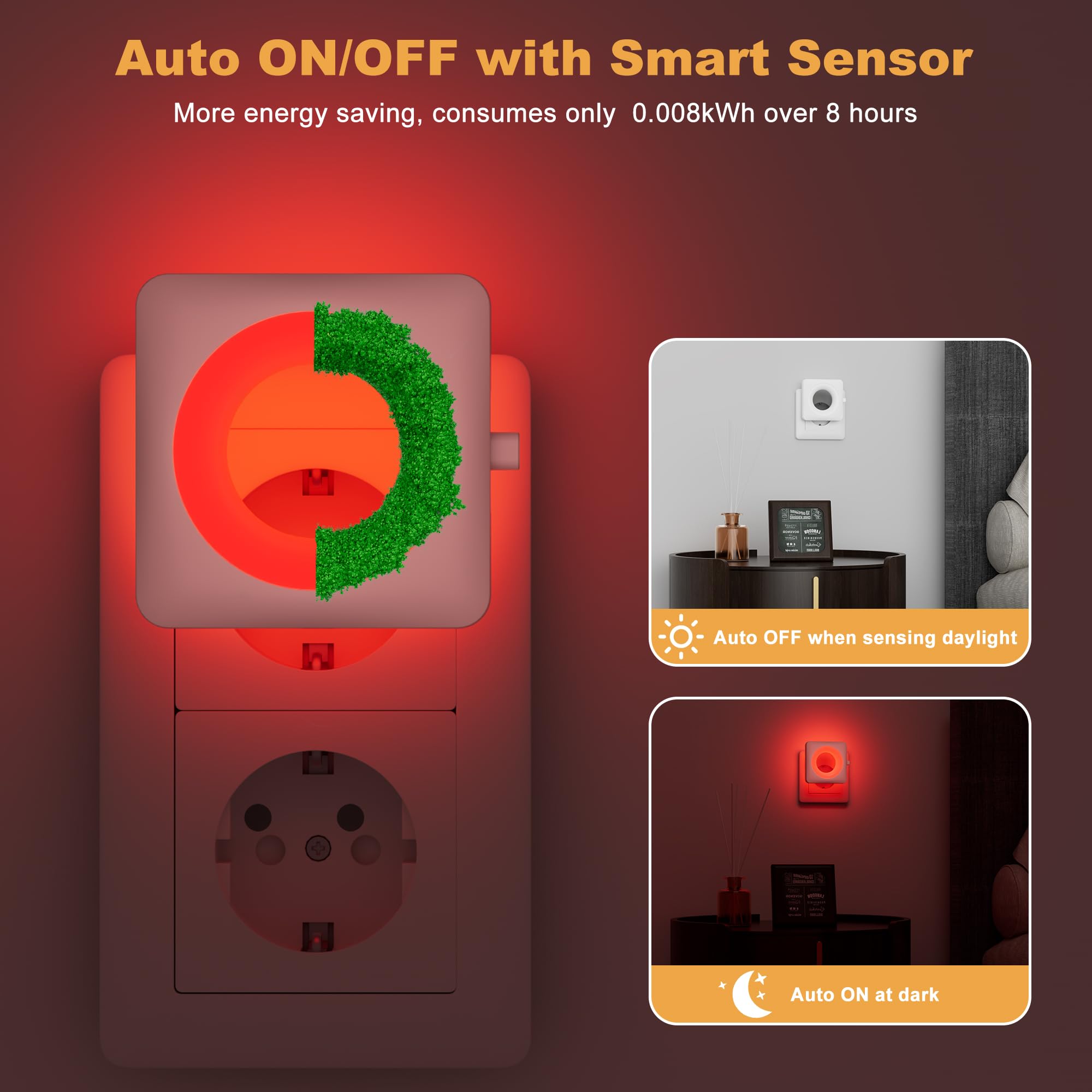 Swoieltr Luce Notturna Bambini da Presa, [2 Pezzi] Rosso Rilassante Luci con Sensore Crepuscolare e Automatico Luminosità Regolabile per Camera da Letto, Corridoio, Scale, Bagno