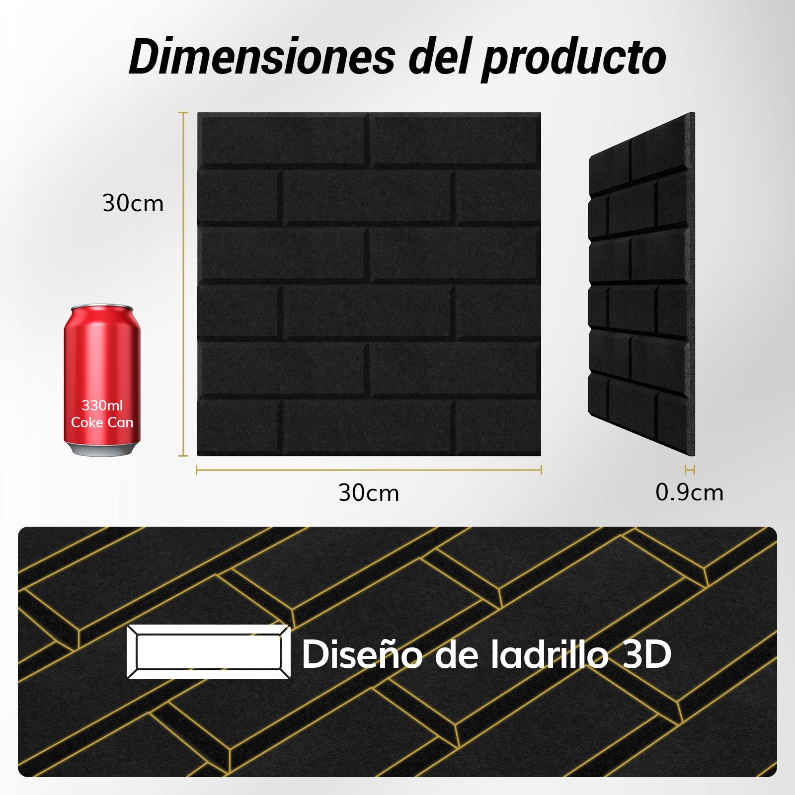 TONOR Lote de 18 paneles Acústicos con Forma de Ladrillo, 30 x 30 x 0,9 cm Espuma Acústica Autoadhesiva, Paneles Decorativos para Paredes de Salones, Dormitorios y Oficinas, Negro