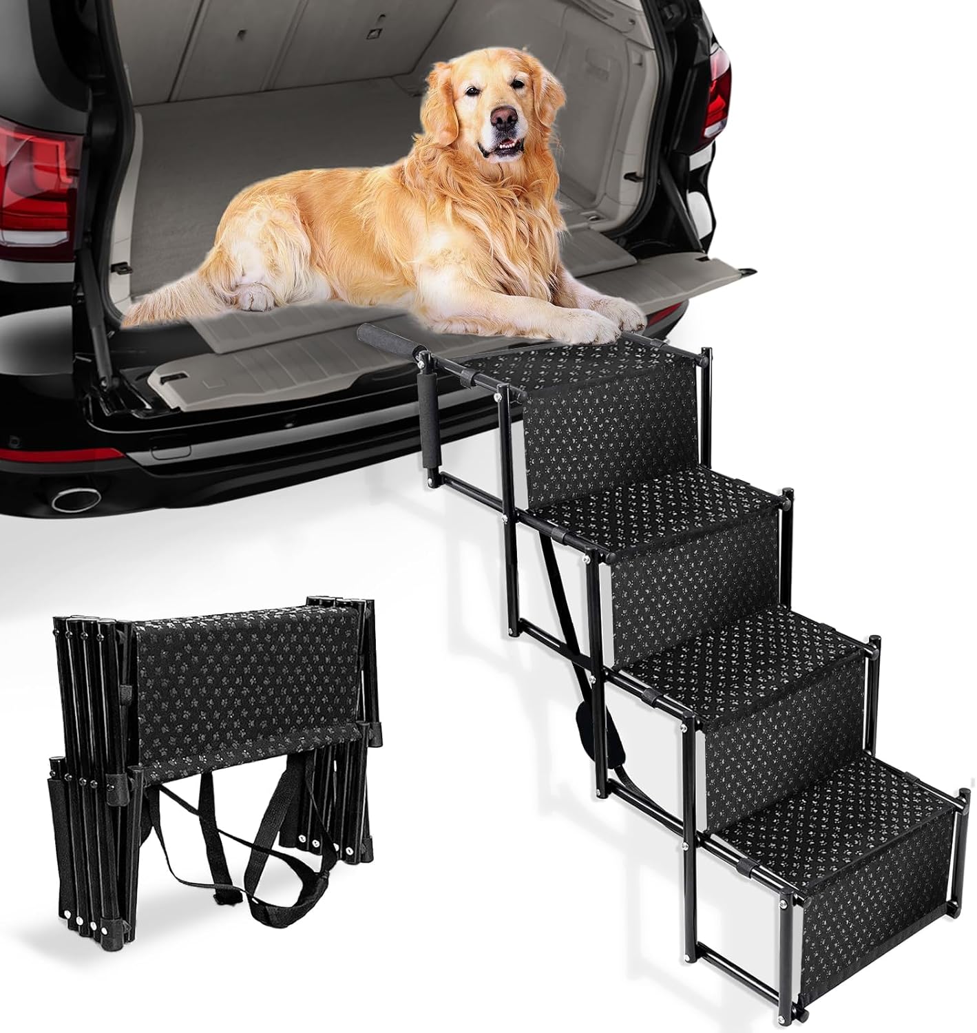 Foldable Dog Car Ramp for Large Dogs, Load Bearing 220lbs