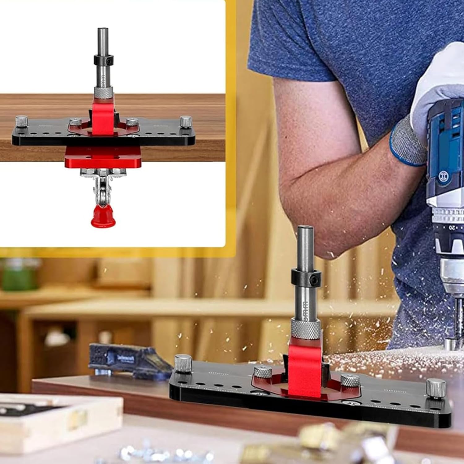 Erice Door Hinge Jig, Metal Door Hinge Jig, Reusable Anti Rust Wear Concealed Aluminum Alloy Hinge Jig, Pocket Hole Jig for Woodworking Door Cabinet Hinges Mounting Tool