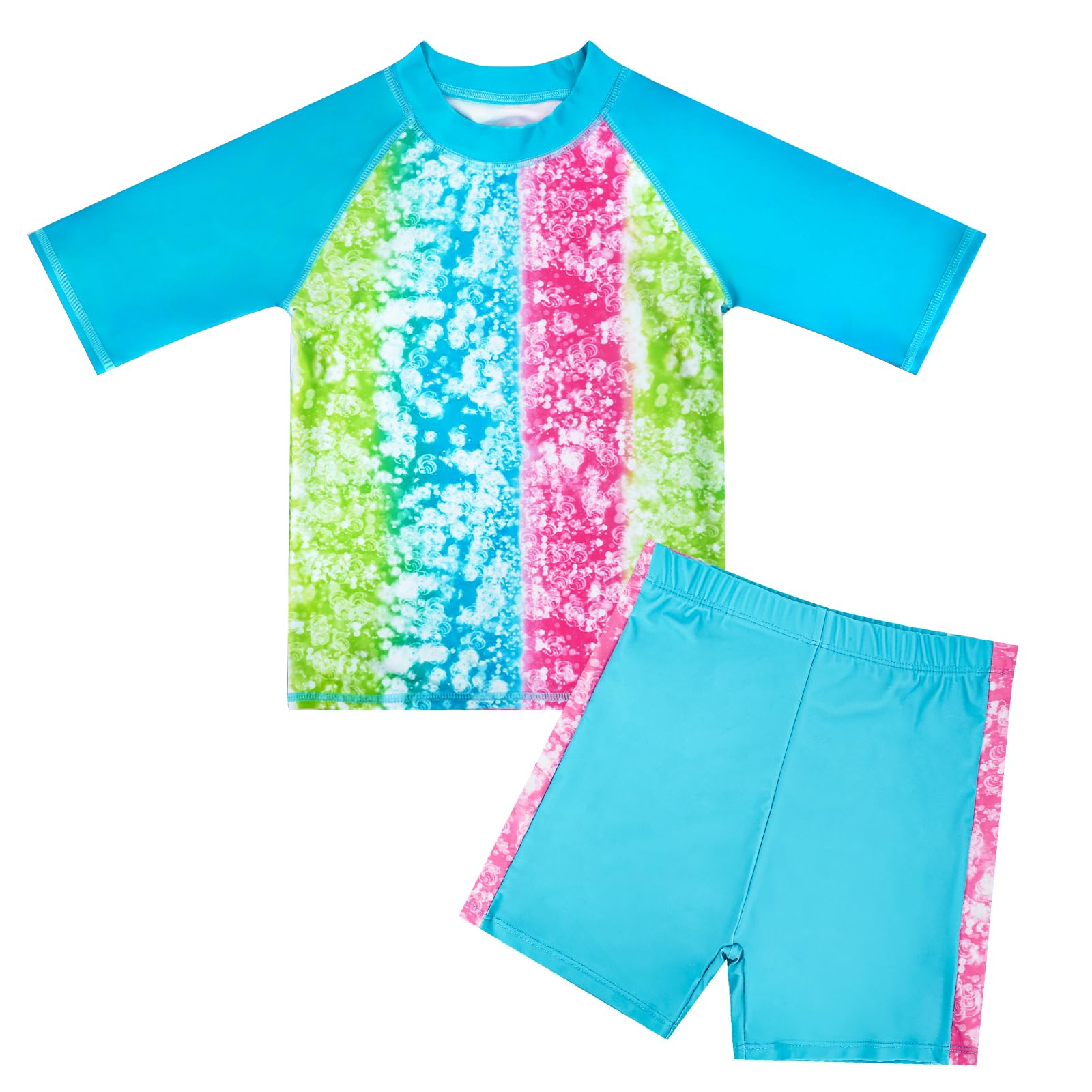 JiAmyTraje de Bañador Niña, Bañador niña de Dos Piezas UPF 50+ UV Protección de Manga Corta Traje de Separado Baño de Playa Bañador Niña 4-9 Años