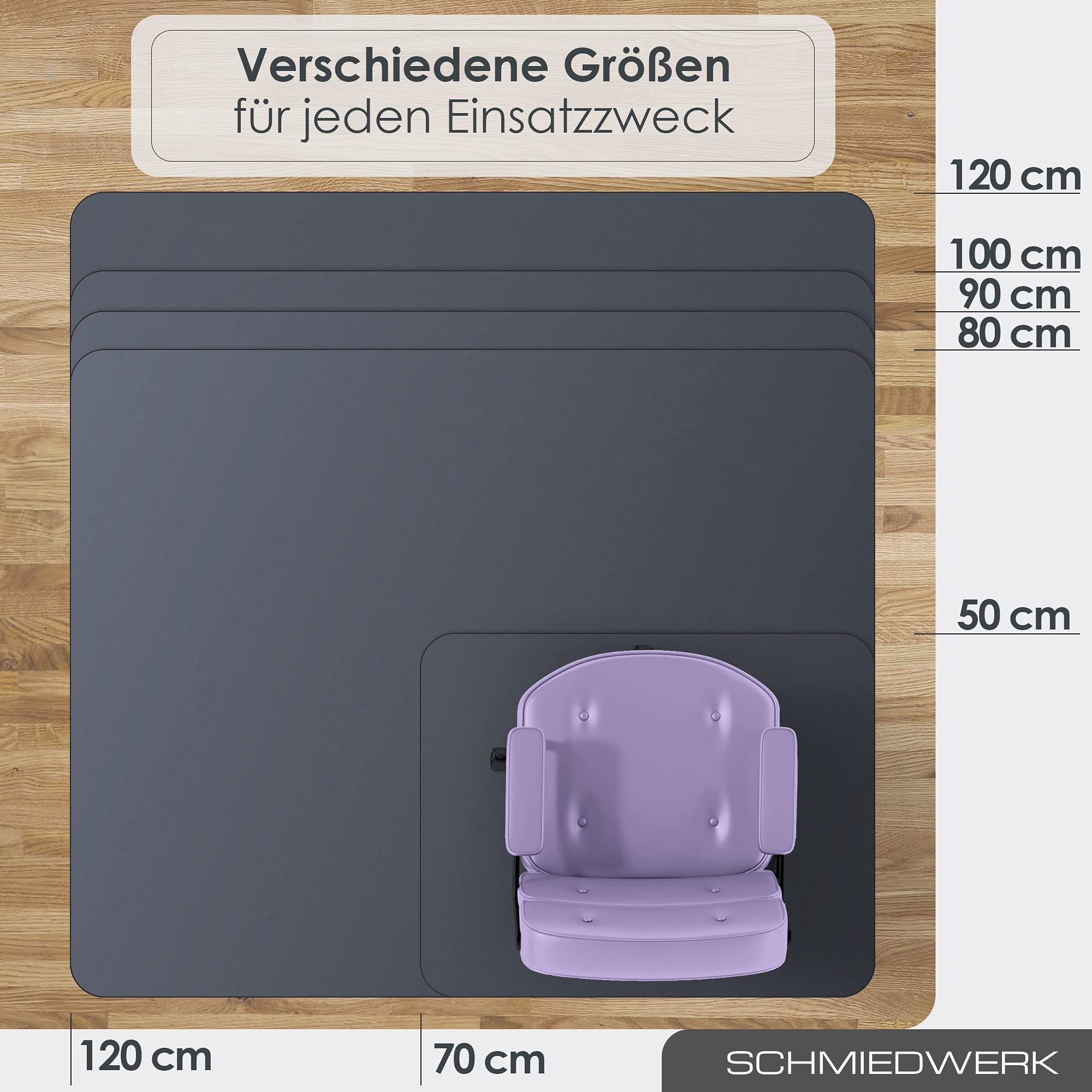 SCHMIEDWERK Kolorowa mata ochronna, podkładka na krzesło biurowe, odporna na zarysowania, Made in Germany (antracyt, 80 x 120 cm)