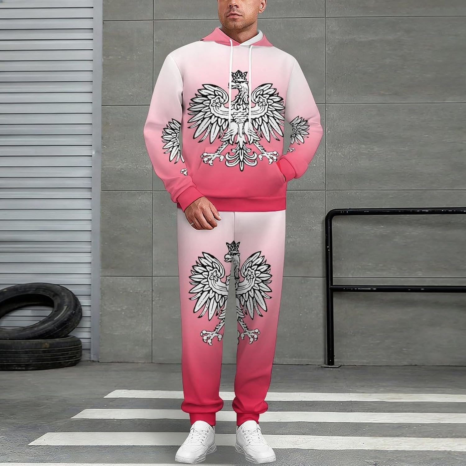 Poland Polish Red Flag White Eagle Sweatshirts for Men Two Piece Casual Hoodie Tracksuit Jogger Pants
