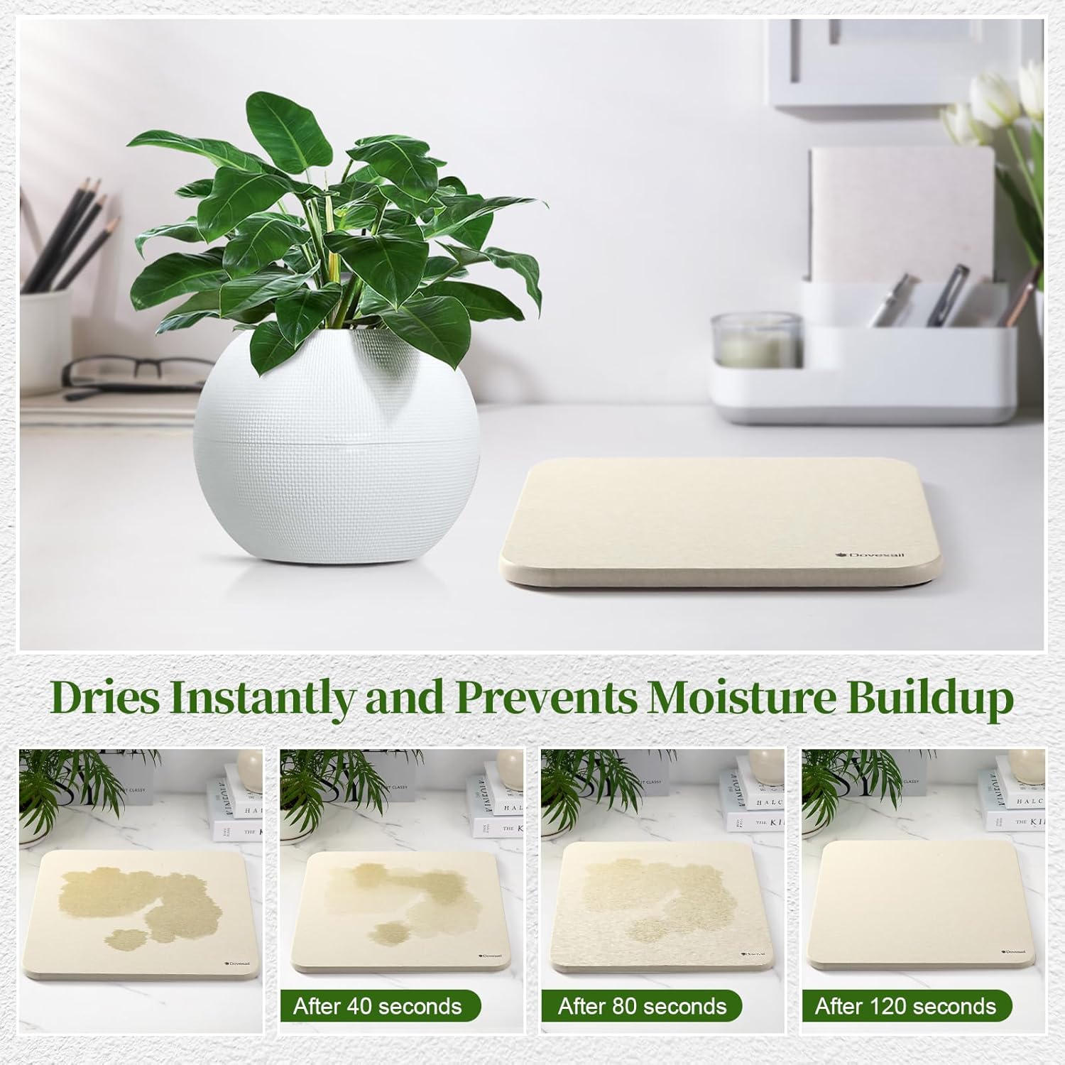 Plant Saucer, 12" Instantly Dry Diatomaceous Earth Stone Prevents Moisture Buildup, Flower Plant Tray Pot Saucer Keep Counter and Floors Dry and Clean (2 Pack) -Light Grey