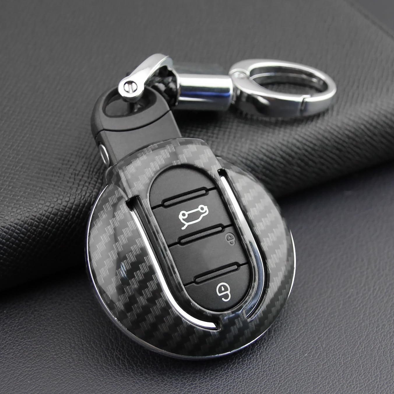 For BMW Mini Cooper Key Fob Cover, ABS Carbon Fiber Pattern Car Key Case Protector for 2014-2021 2022 BMW Mini Cooper S D F54 F55 Clubman Cabrio Countryman with Keychain