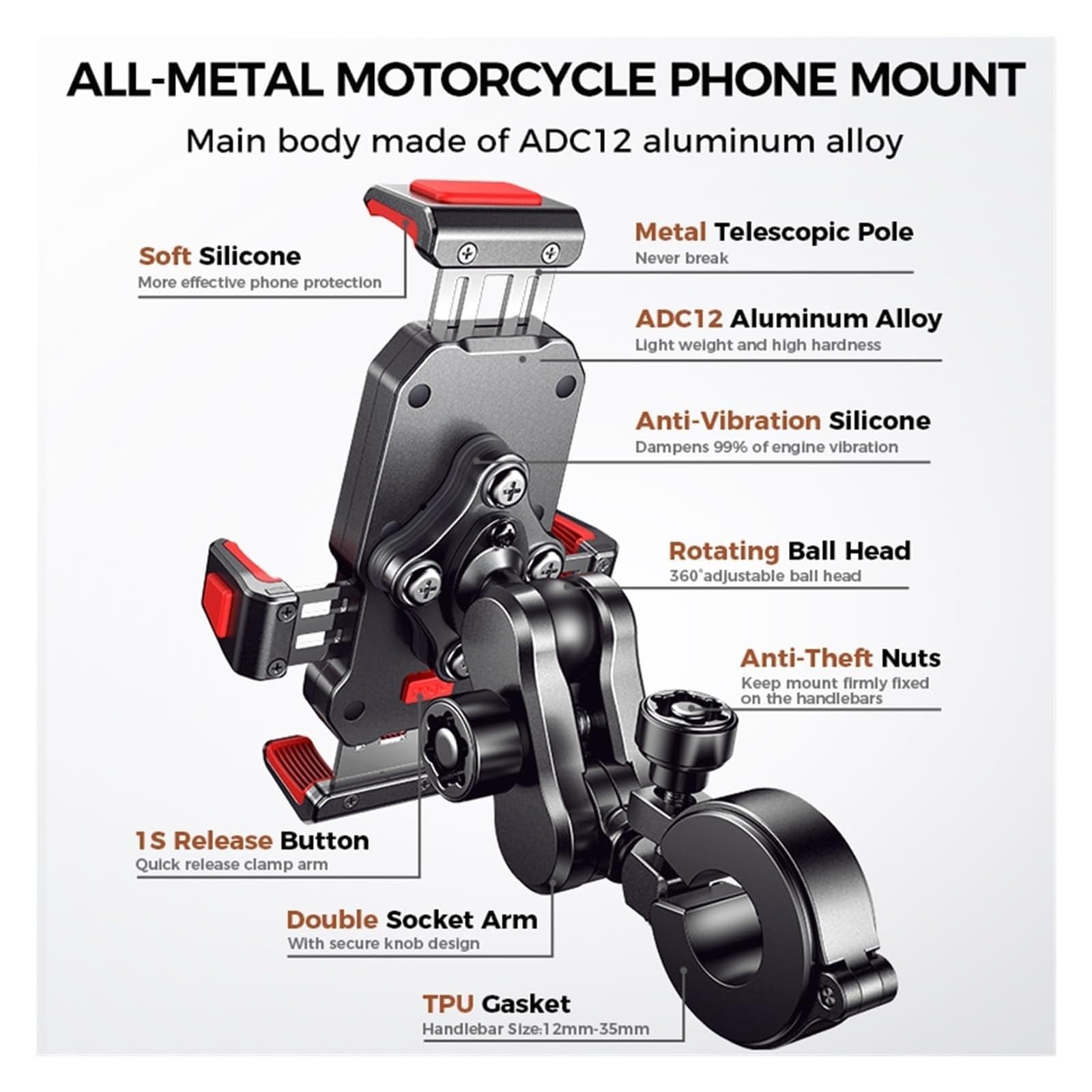 Soporte De Navegación GPS Soporte De Teléfono para Motocicleta De Aleación De Aluminio con Amortiguador De Vibraciones Soporte para Teléfono De Motocicleta GPS