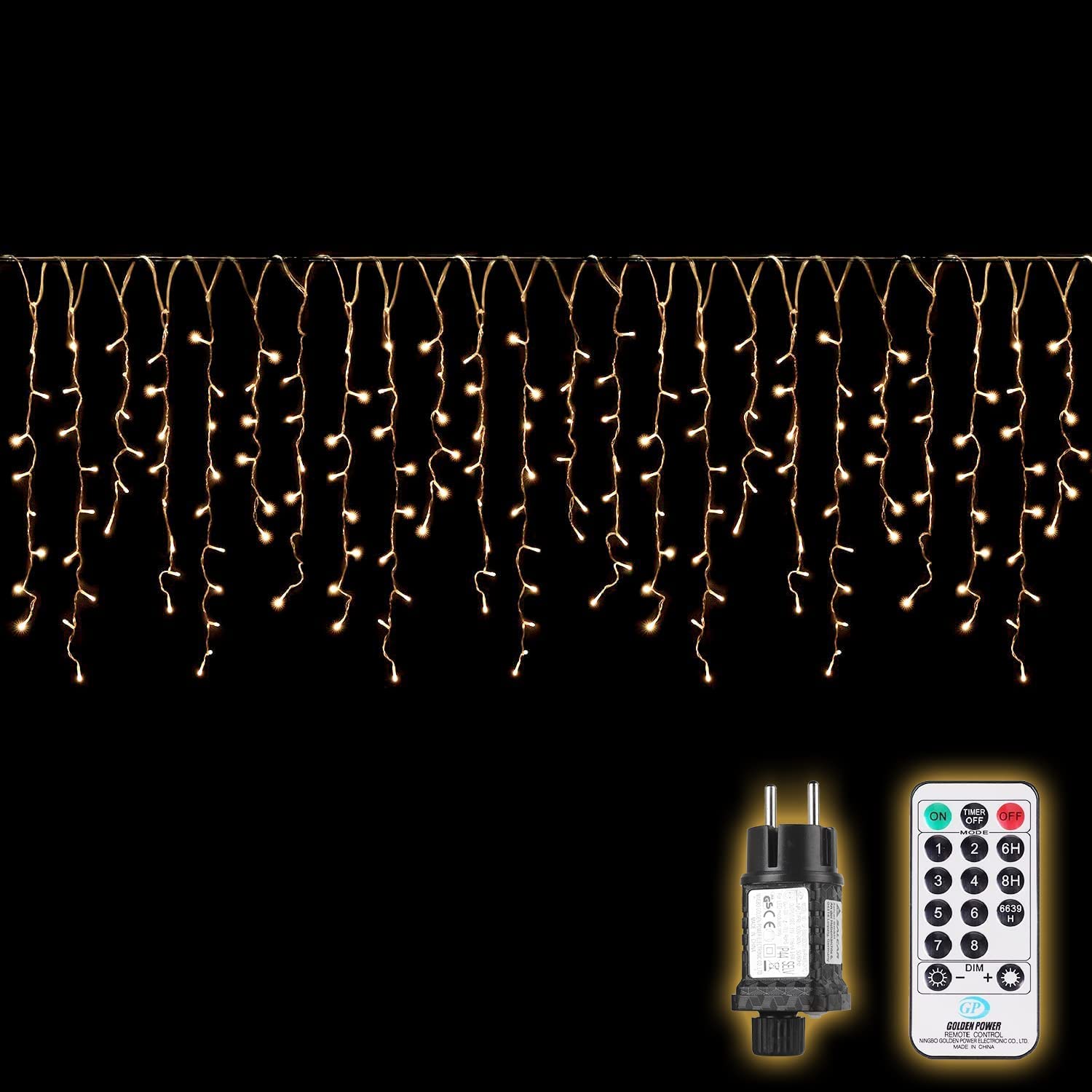 SALCAR Cortina Luces Navidad Exterior, 15M 608 LED Guirnalda Luces Navidad con Control Remoto, Impermeable 8 Modos Guirnaldas Luminosas Decoración Interior y Exterior, Blanco Cálido