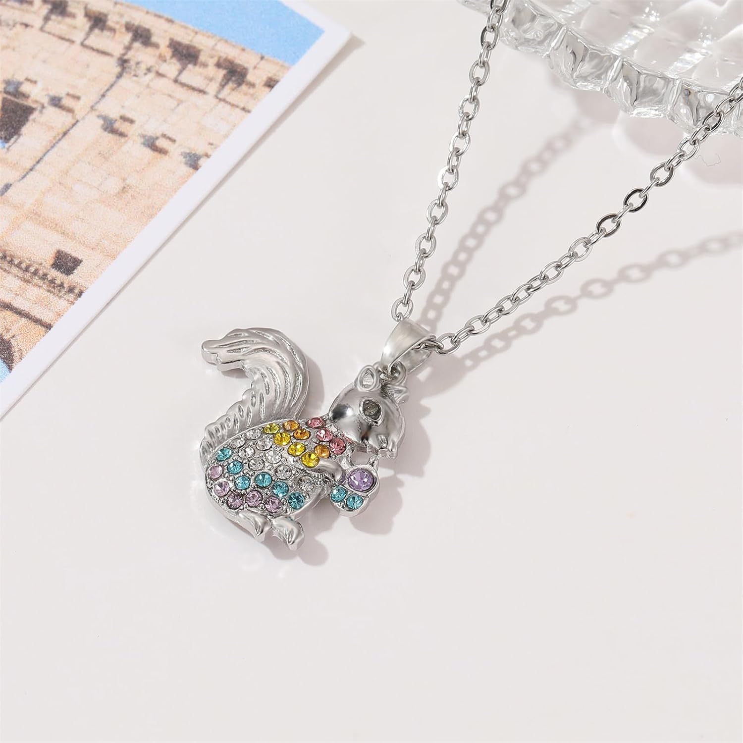 Squirrel Necklace for Women Cute Fun 925 Sterling Silver Sparkling Colorful Crystal Squirrel and Pine Cone Charming Pendant Necklace Ideal Squirrel Gift for Women, Squirrel Lovers, and Wildlife Enthusiasts - Image 5
