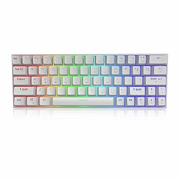 Ractous RTK63P 60% Mechanical Gaming Keyboard RGB Backlit PBT keycaps 63key Ultra-Compact Wired Keyboard Programmable for PC/Mac Gamers,Hot-Swappable Optical Black Switch (White)