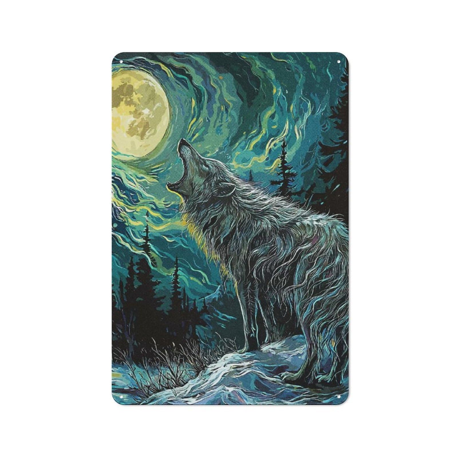 Junmoney Wolf In Forest Retro Metal Plaque 30X20cm For Garage Or Workshop, Housewarming Wall Decor For People Furnishing Garage And Workshop
