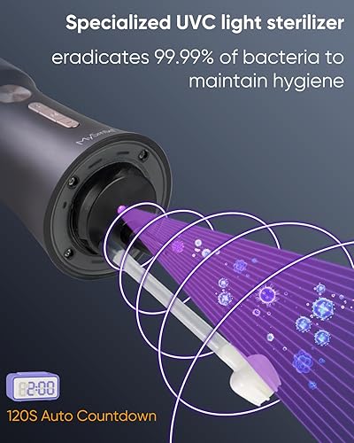 Miniatura 5 de MySmile LP221 UVC - Irrigador dental inalámbrico esterilizable para dientes, pantalla OLED portátil de 11.3 fl oz, irrigador dental con 4 modos, 8