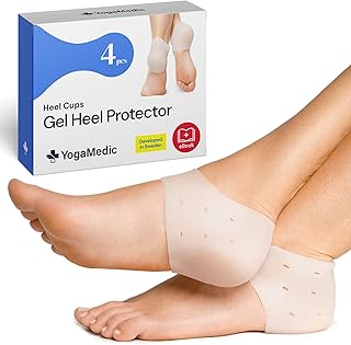 Yogamedic Heel Cushion Pads - One Size, Beige, 4-Pack - Silicone Heel Protectors & Gel Pads for Plantar Fasciitis Support & Blister Prevention
