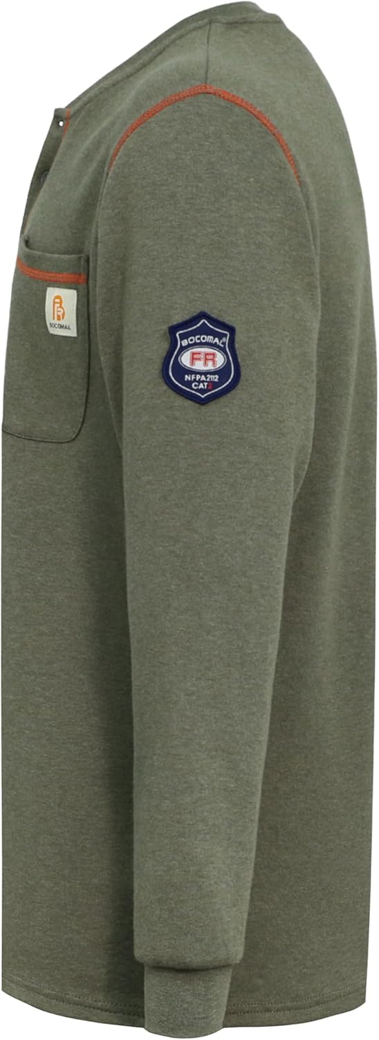 BOCOMAL FR Shirts Flame Resistant Henley Shirt NFPA2112/CAT2 7oz Men's Long Sleeve Fire Retardant Clothing