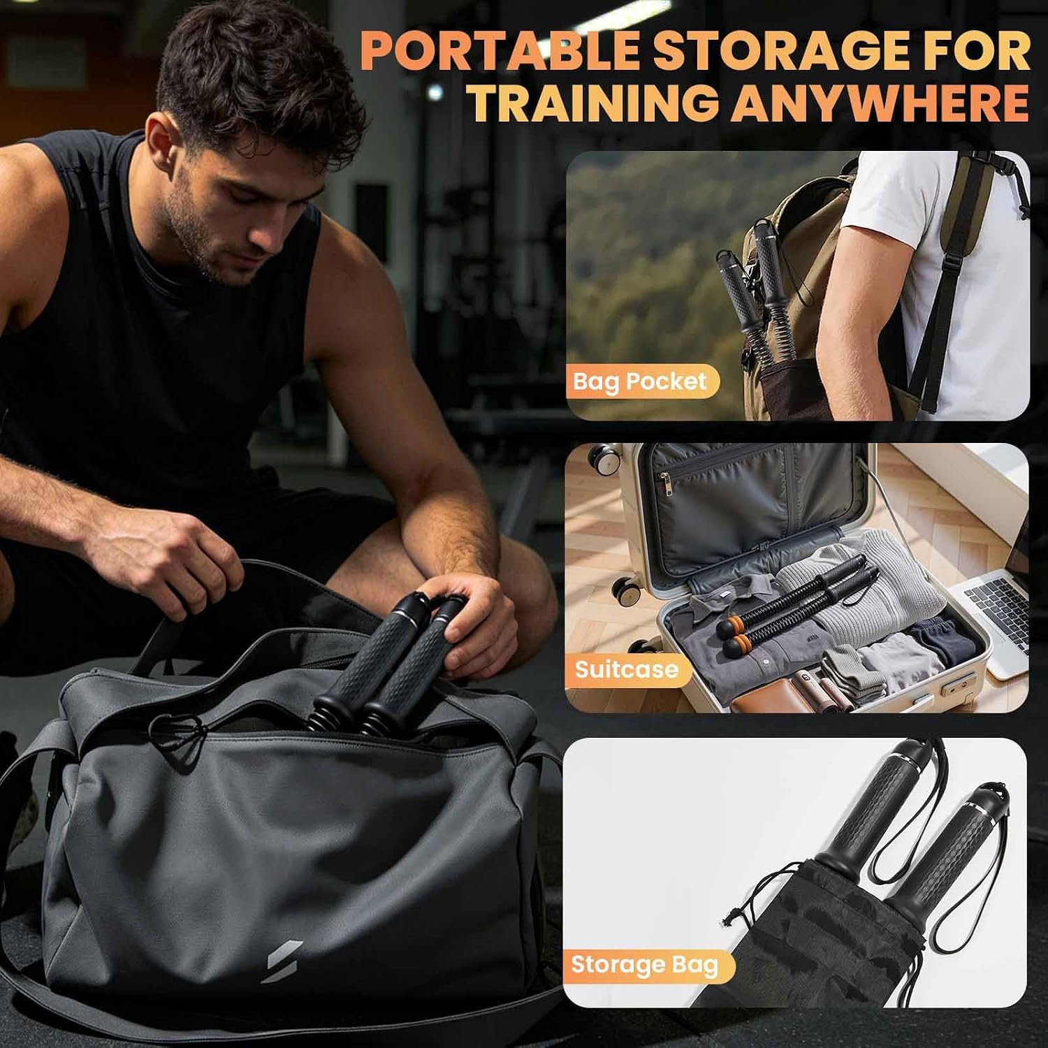 Ropeless Battle Rope, Training Poster Included, Weighted Handles, Portable Fitness Equipment