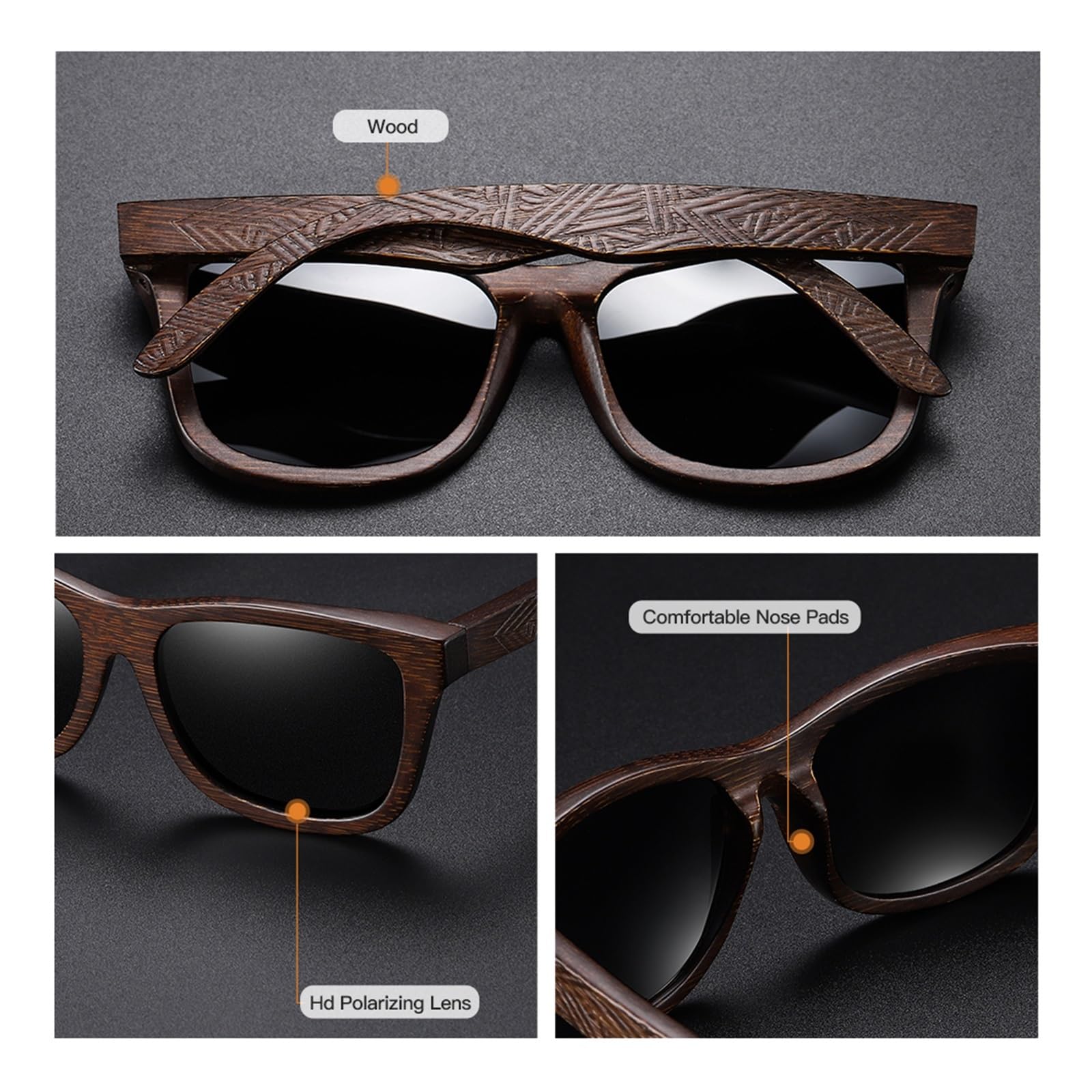 Generisch Sonnenbrille mit Holzrahmen, verspiegelte Gläser, Freizeitbrille