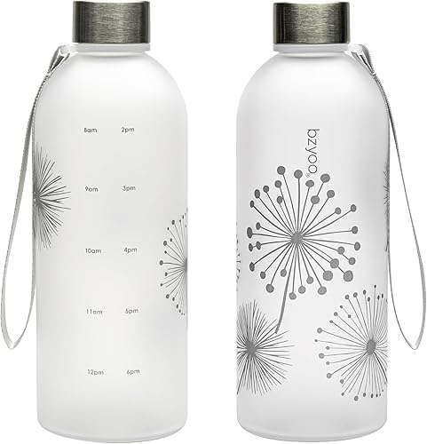 Miniatura 9 de bzyoo Botella de agua de 32 onzas con marcador de tiempo de 1 litro, sin BPA, de plástico duradero esmerilado con correa, botella de agua
