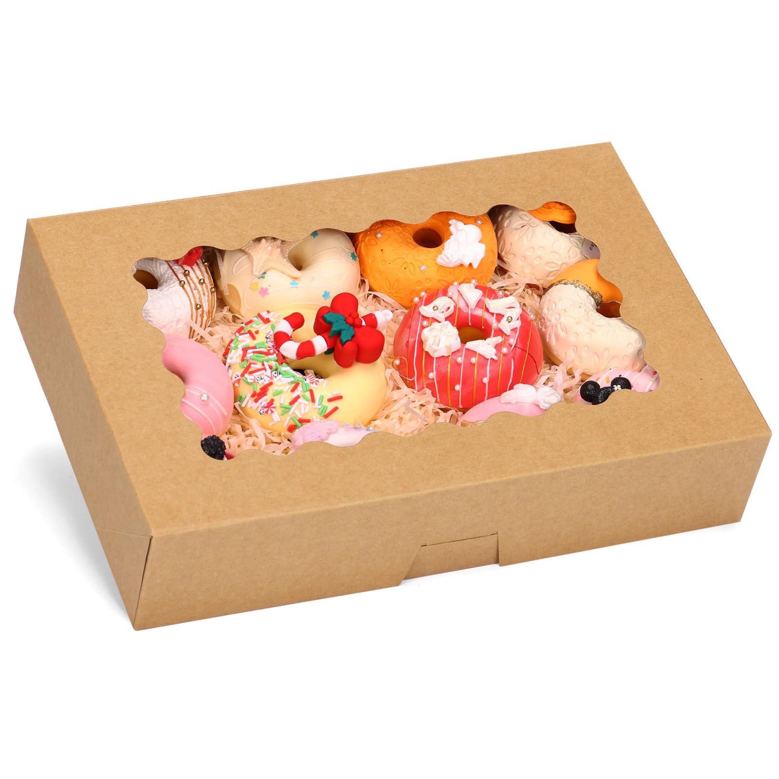 Moretoes 32pcs Bakery Boxes with Window, 12x8x2.5 Inches Brown Cookie Boxes for Treats, Chocolate Covered Strawberries, Desserts, Pastries, Muffins, Donuts and Mother's Day Treat