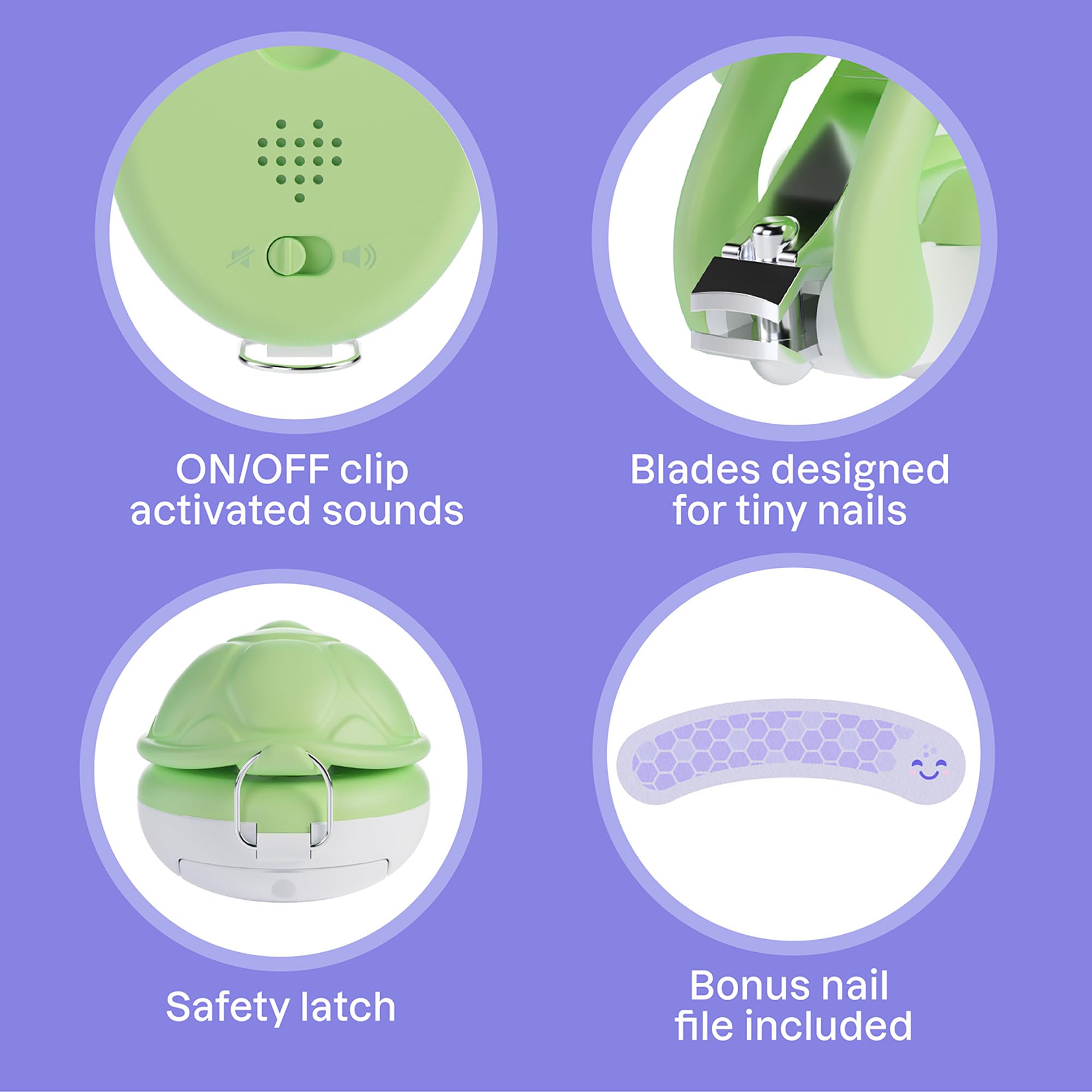 Playhouse MD Cortaúñas interactivo para recién nacidos, bebés y niños pequeños, recortador de uñas ergonómico con pestillo de seguridad, más de 20 sonidos opcionales, lima de uñas adicional, kit de