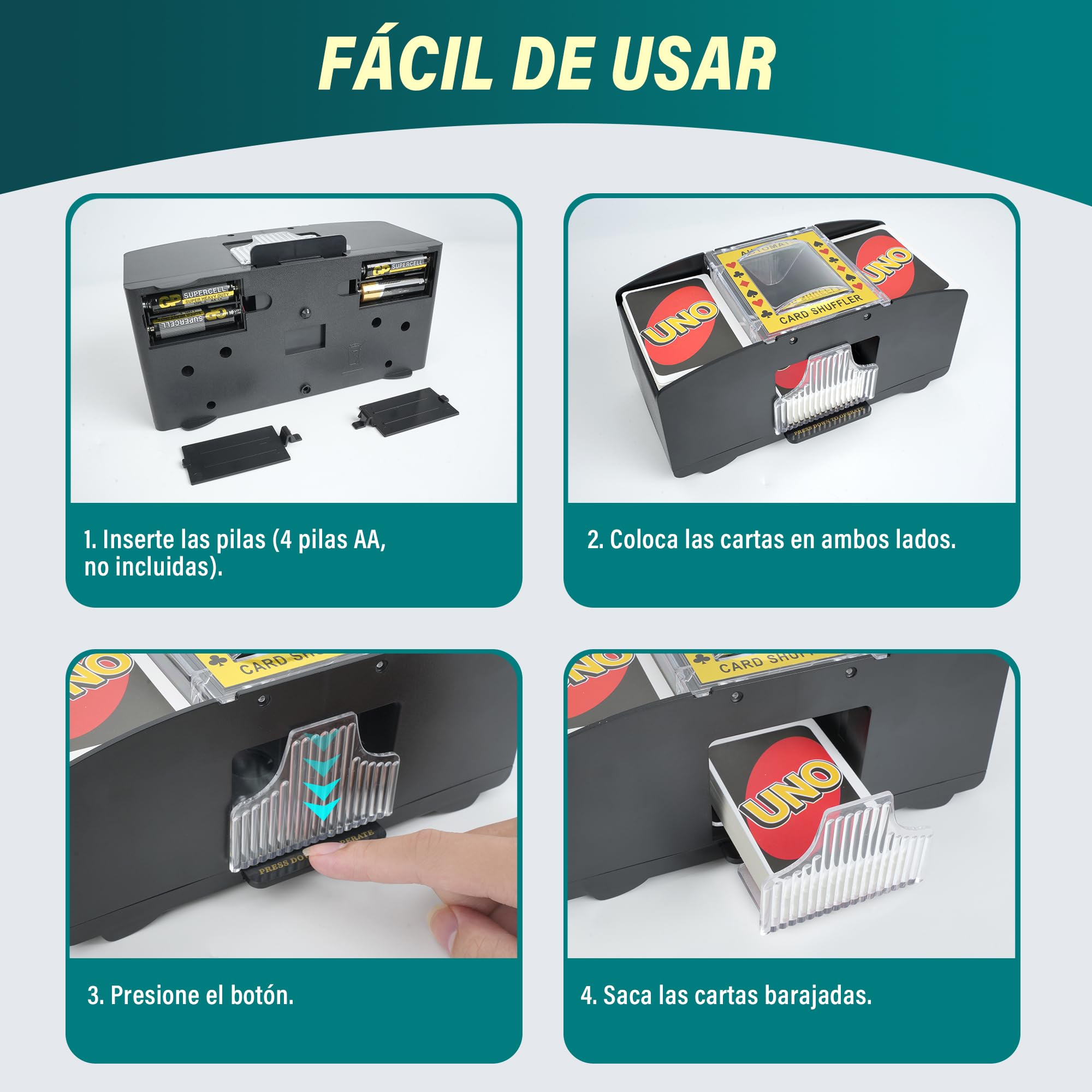 Barajador Automático de Cartas, Clasificador Automático de Cartas de Póquer, Mezclador de Carta Eléctrica para 1 o 2 Barajas, Repartidor de Carta para UNO, Póker y Blackjack (Pilas)