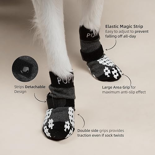 Miniatura 2 de PUPTECK Calcetines antideslizantes para perros con agarres de doble cara para perros pequeños, medianos y grandes, suelos de madera dura que evitan