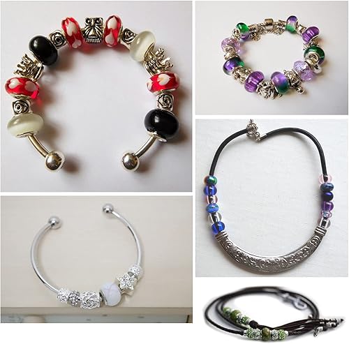 Miniatura 6 de Craftdady 50 cuentas espaciadoras europeas de vidrio con agujero grande de 13-15x9-0.472 in Diapositivas Cuentas Rondelle Colores mezclados al azar