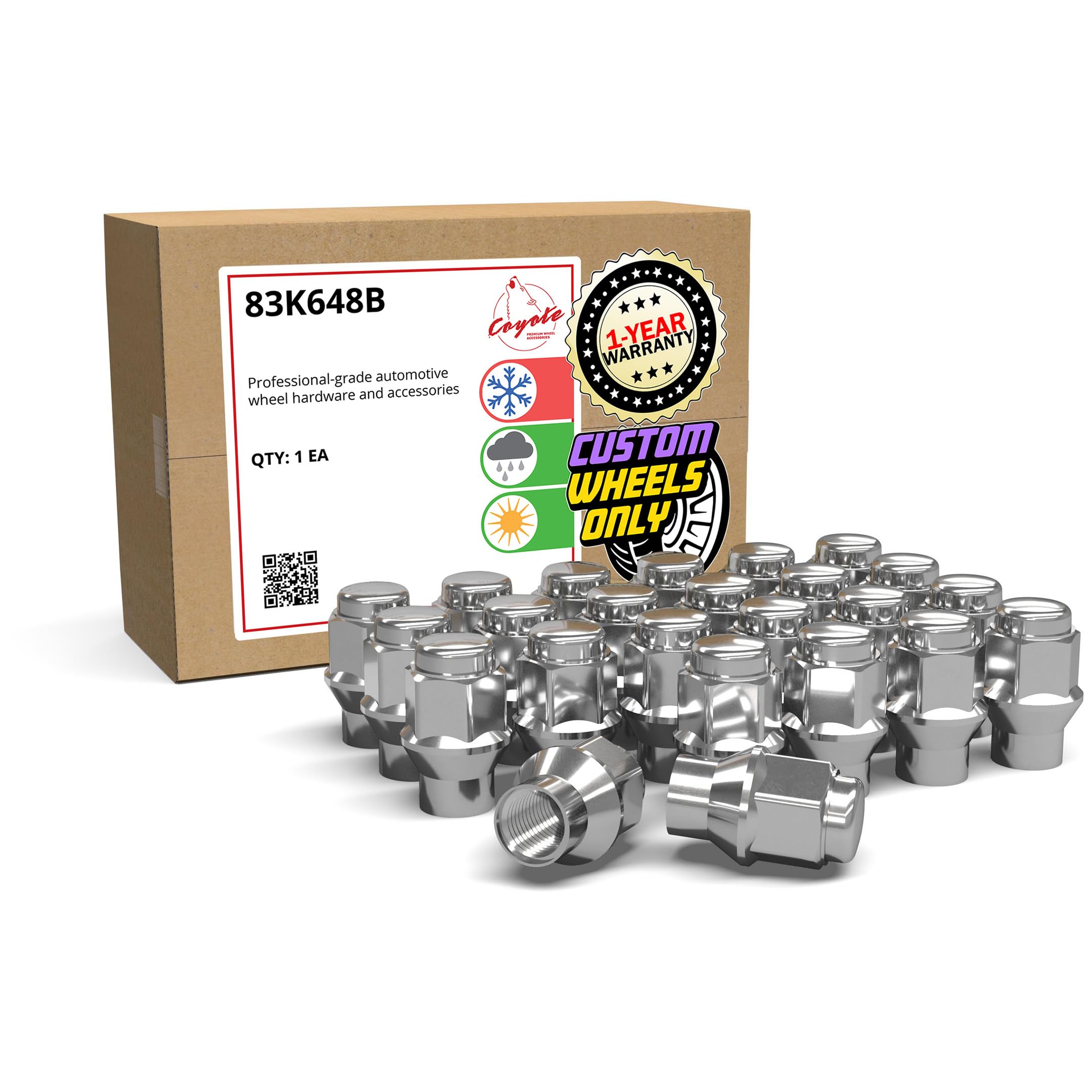 Wheel Accessories Parts 24 Pcs M14x1.50 Thread ET Bulge Acorn 1.42" Long Lug Nuts Chrome 3/4" 19mm Hex Fits Silverado 1500 GMC 1500 F-150 RAM 1500 Toyota Tacoma (for use with Wheels Spacers)