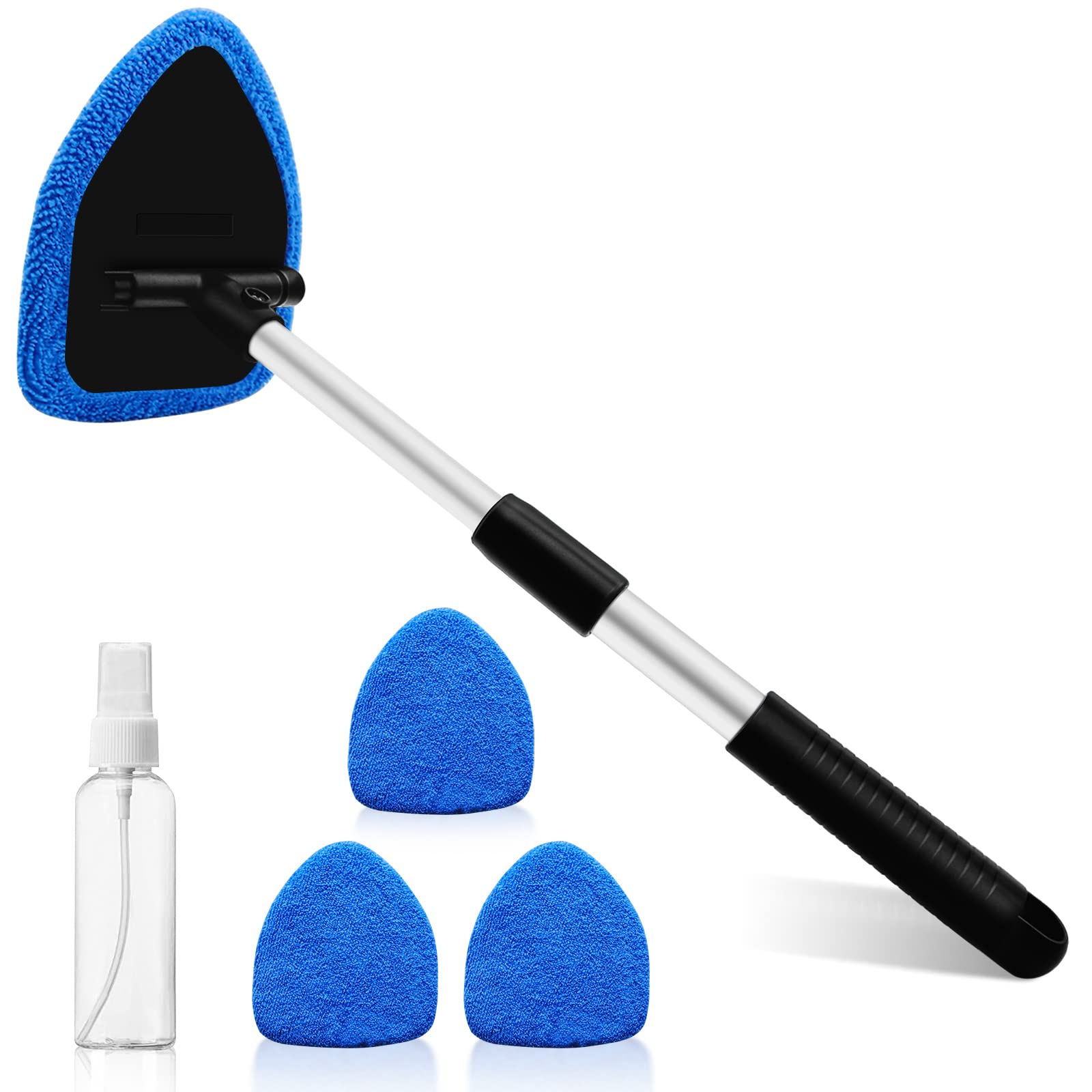 JNBGTU Car Windscreen Cleaner Brush Windshield Cleaning Tool Car Windscreen Cleaner Extendable with 4 Reusable Microfiber Pads and 1 Spray Bottles Car Window Cleaner Auto Inside Glass Wiper Kit