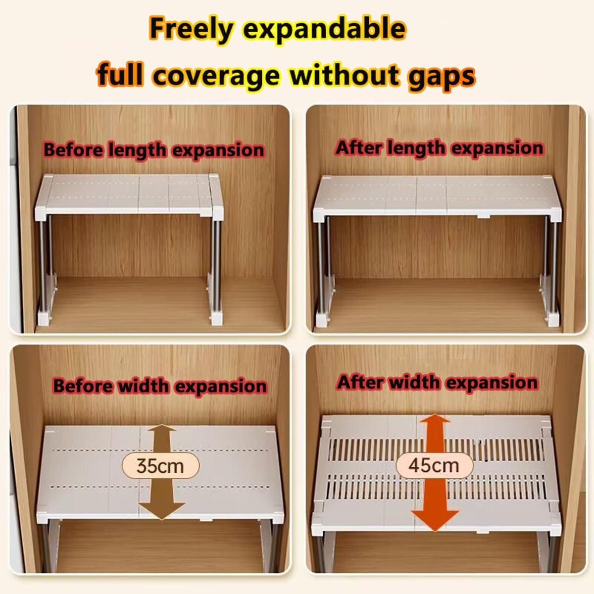 Organisateur D'éTagèRe RéGlable Largeur Extensible et Profondeur SéParateur De Garde-Robe éTagèRe D'Armoire Empilable for Cuisine/Salle Bain/Chambre À Coucher(L 48-56*W 35-45*H 23 cm)