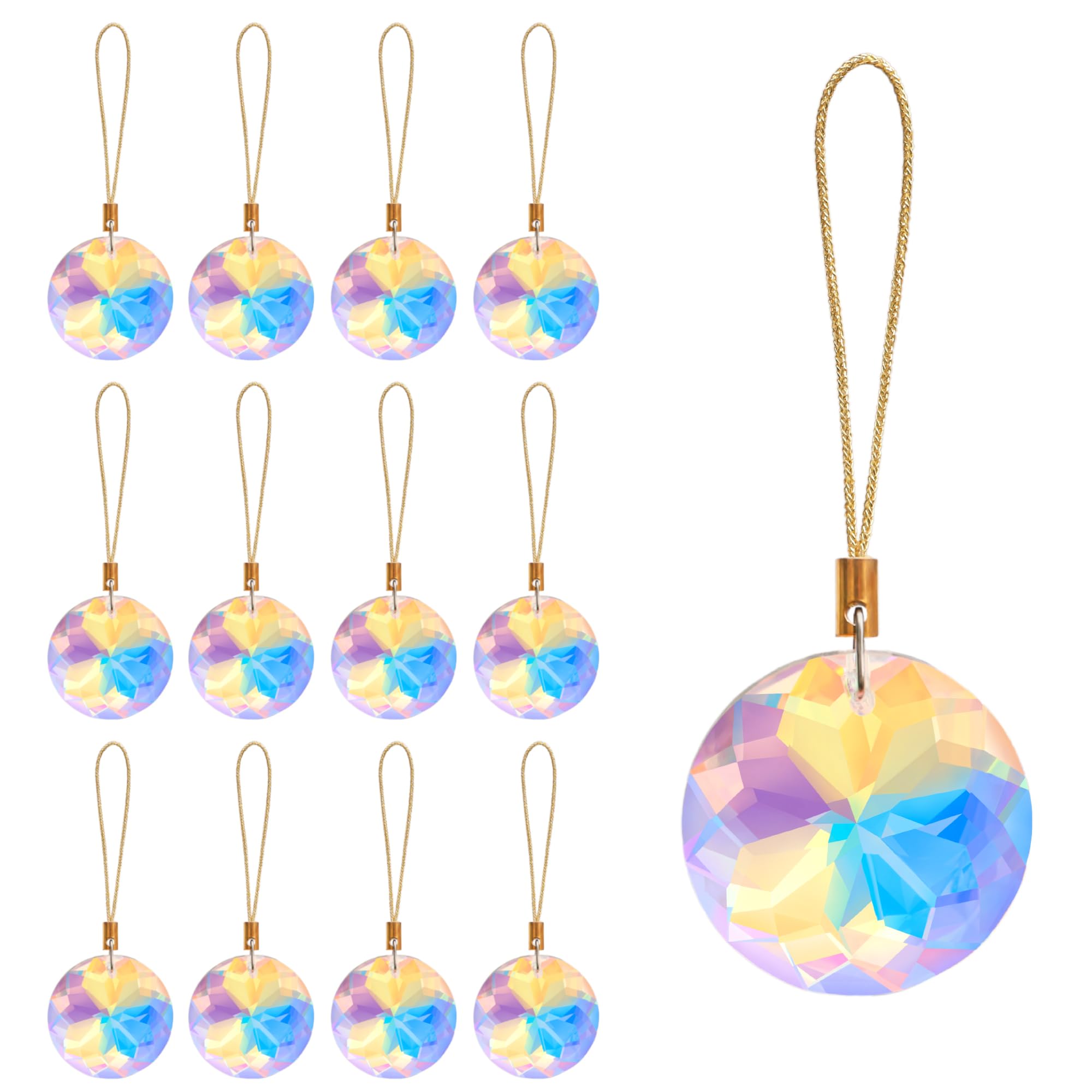 12 Pcs Crystal Glass Christmas Balls Ornaments, 1.18″ Mini Round Prism Flower Xmas Tree Decorations, Hanging Ornament for Wedding Party Home Decor (Crystal AB)