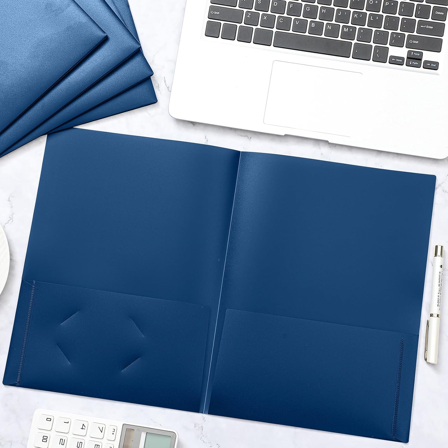 Henoyso 24 Pcs 9" x 12" Plastic Presentation Folders Blue Folder with 2 Pockets Letter Size, Heavy Duty Two Pocket File Folders with Card Holder for School Office Business Home