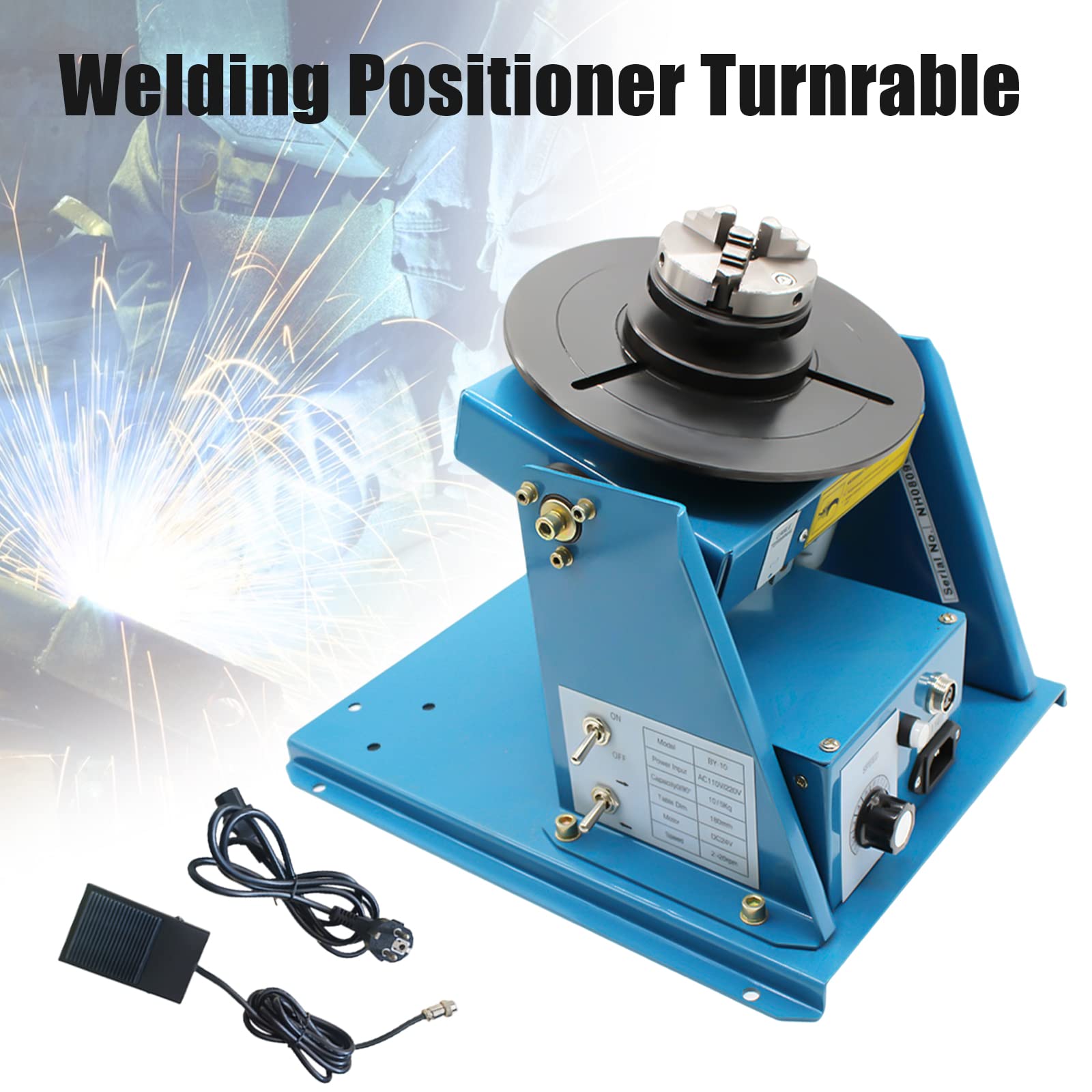 220 V stół spawalniczy pozycjoner spawalniczy 2-10 obr./min, manipulator 10 kg (poziomo) / 5 kg (pionowo), stół obrotowy 0-90°, kąt nachylenia 0-90°, uchwyt trójszczękowy do cięcia, szlifowania,