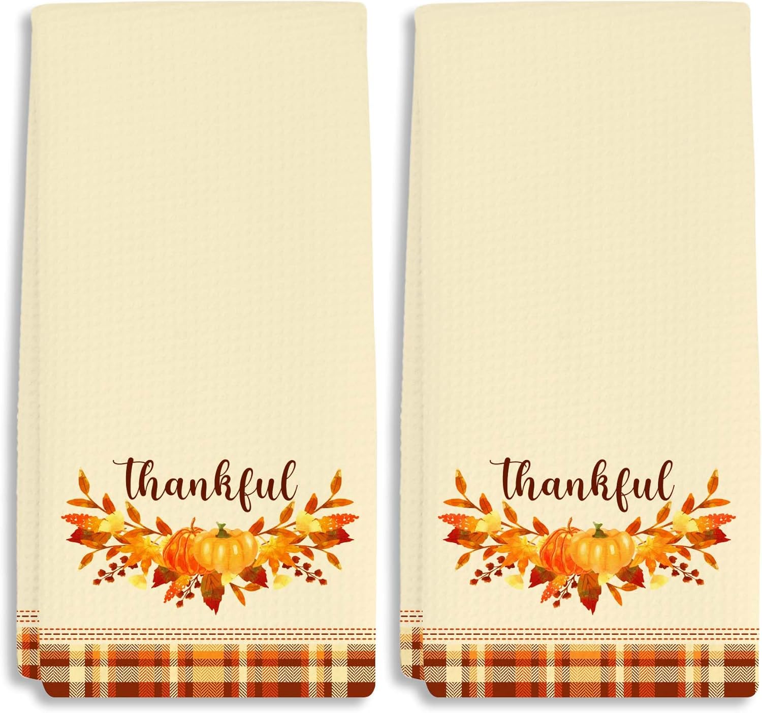 RZQIJ Orange Buffalo Plaid Pumpkin Leaves Fall Kitchen