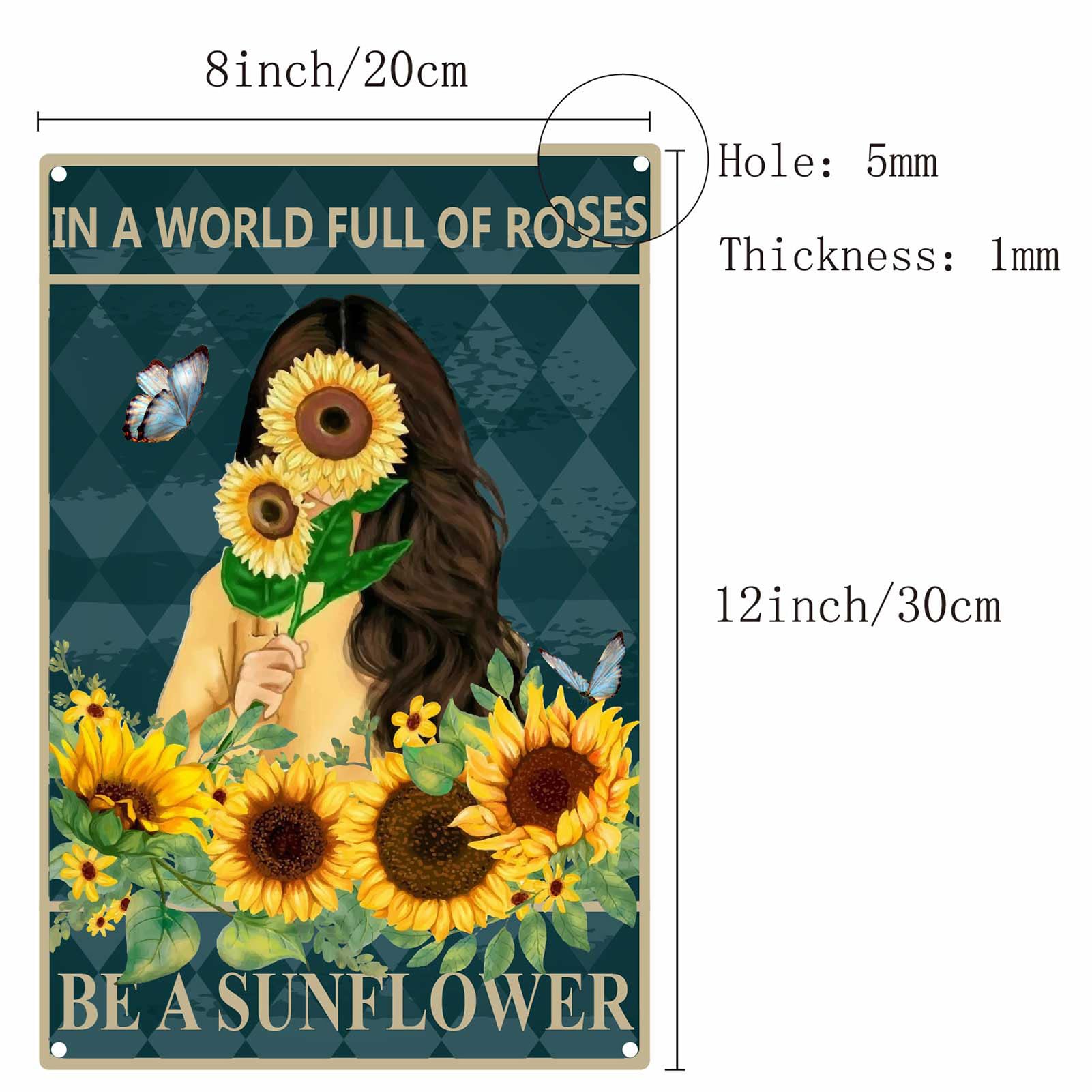 Targa Metallica Decorativa Con Girasole E Scritta Hippie – 30x20 Cm, Vintage, Per Parete, Bar O Cucina