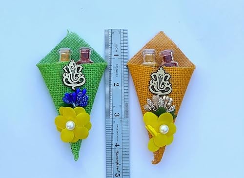 Vista 6 de Haldi Kumkum Regalo de devolución (Paquete de 8) Regalo Pooja Recuerdo de fiesta Thamboolam Cúrcuma Kumkum Haldi Haldi kumkum