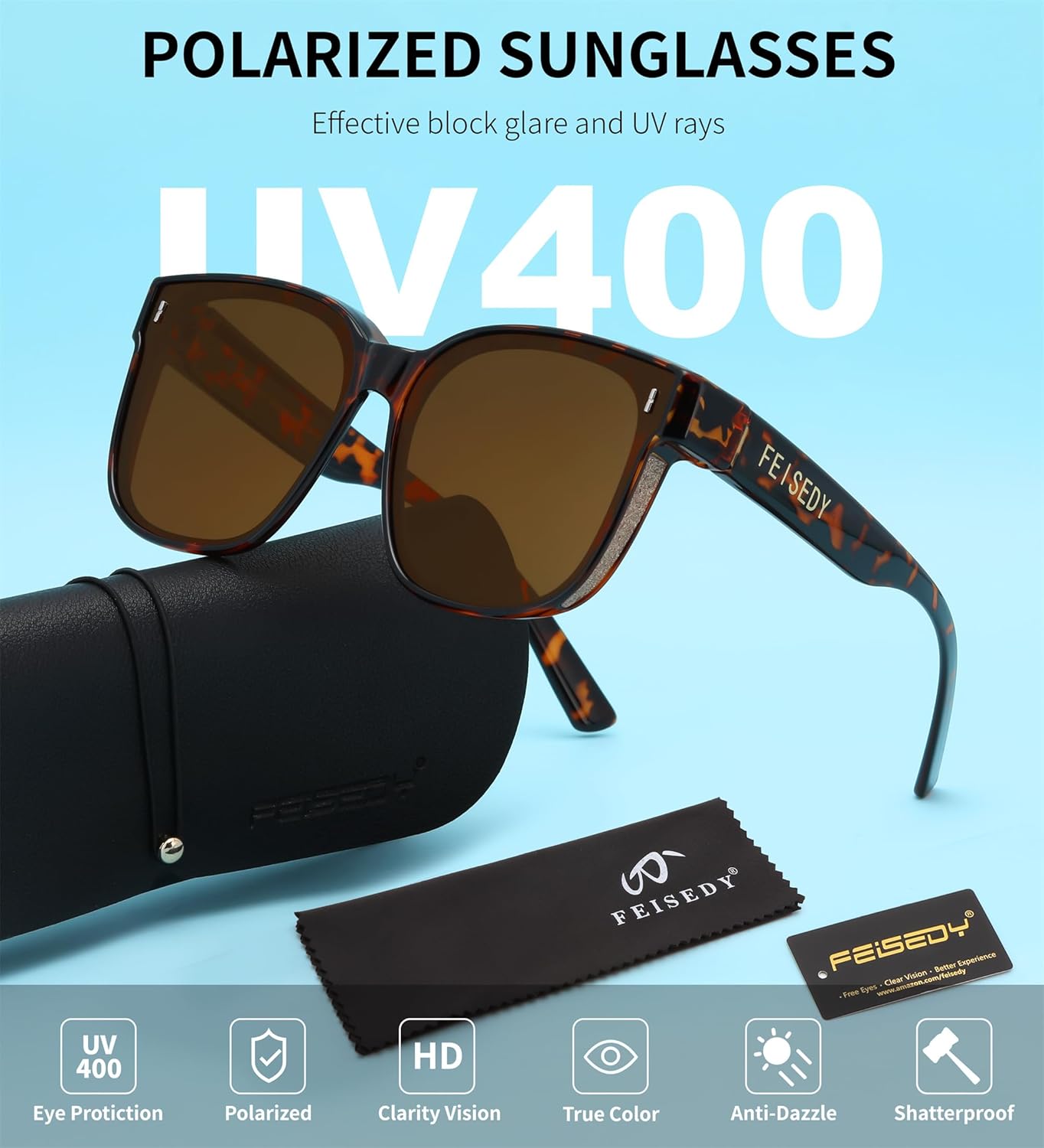 FEISEDY Sunglasses Fit Over Glasses Oversized Polarized Shiny for Women Sunglasses UV400 B0269