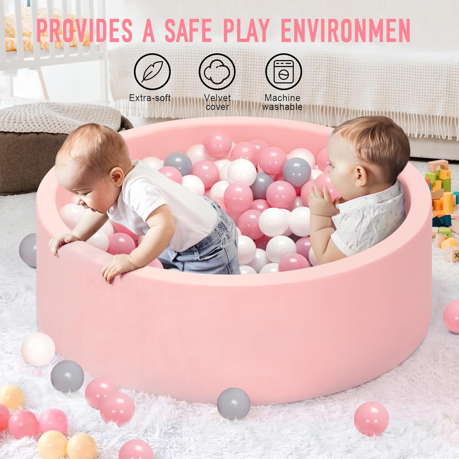Vanland Foam Ball Pit with Soft Memory Sponge, 35.5 Inches Diameter for Babies, Toddlers, Kids, Easy to Set and Clean, Balls are Not Include