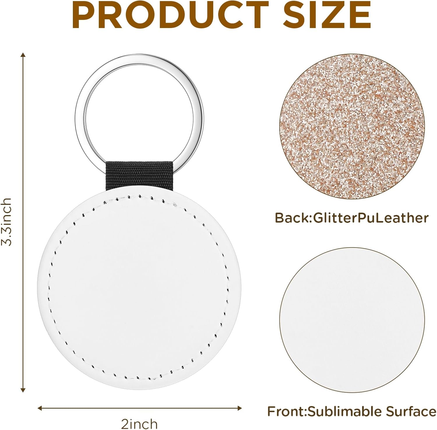 16 Pcs Sublimation Blanks Keychain Glitter PU Leather Keychain Heat Transfer Keyring for DIY Crafts Making - Image 2