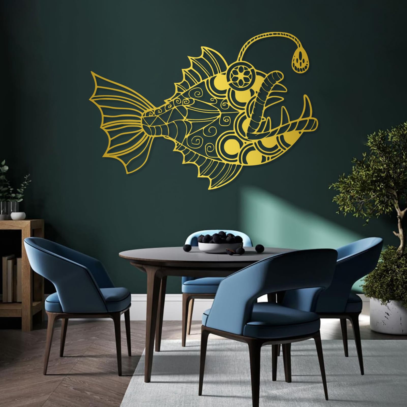 Regalo Aficionados Pesca Decorativo Arte Pared Metal Peces Negro -  Decoración Pesca Para Hogar 32x27 Cm Arte Pared Escena Pesca 32x27cm, image size:1601x1601