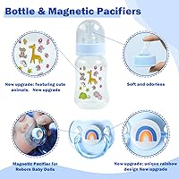 Vista 5 de SCOM Juego de accesorios para muñecas Reborn – Chupetes magnéticos transparentes arcoíris y biberones reutilizables extraíbles para muñeca bebé