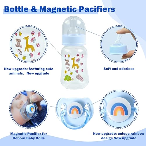 Miniatura 5 de SCOM Juego de accesorios para muñecas Reborn  Chupetes magnéticos transparentes arcoíris y biberones reutilizables extraíbles para muñeca bebé con