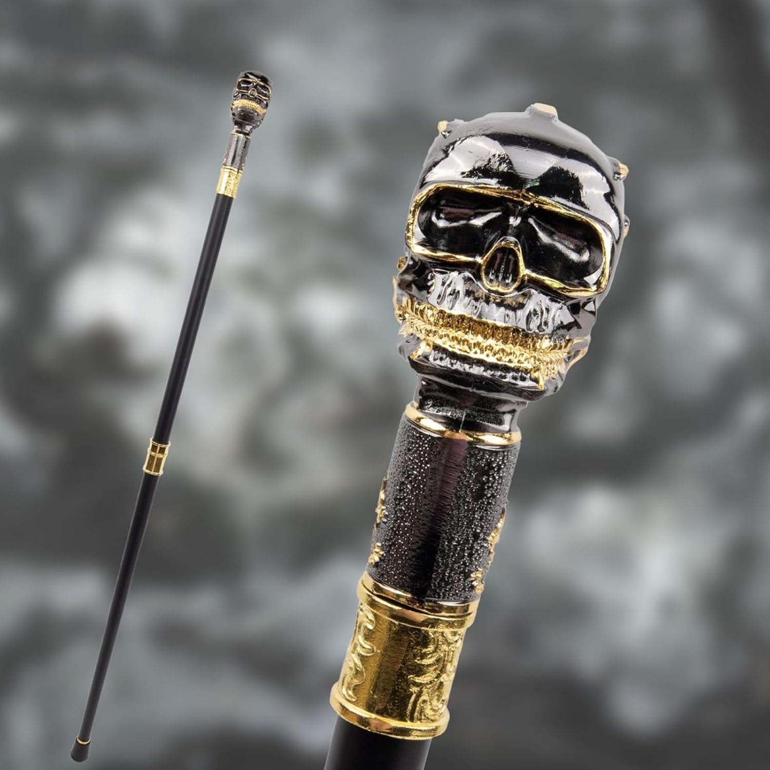 35.42 in Black Golden Skull Head Steampunk Walking, Cane Fashion Walking Stick Gentleman Crosier Knob Stick