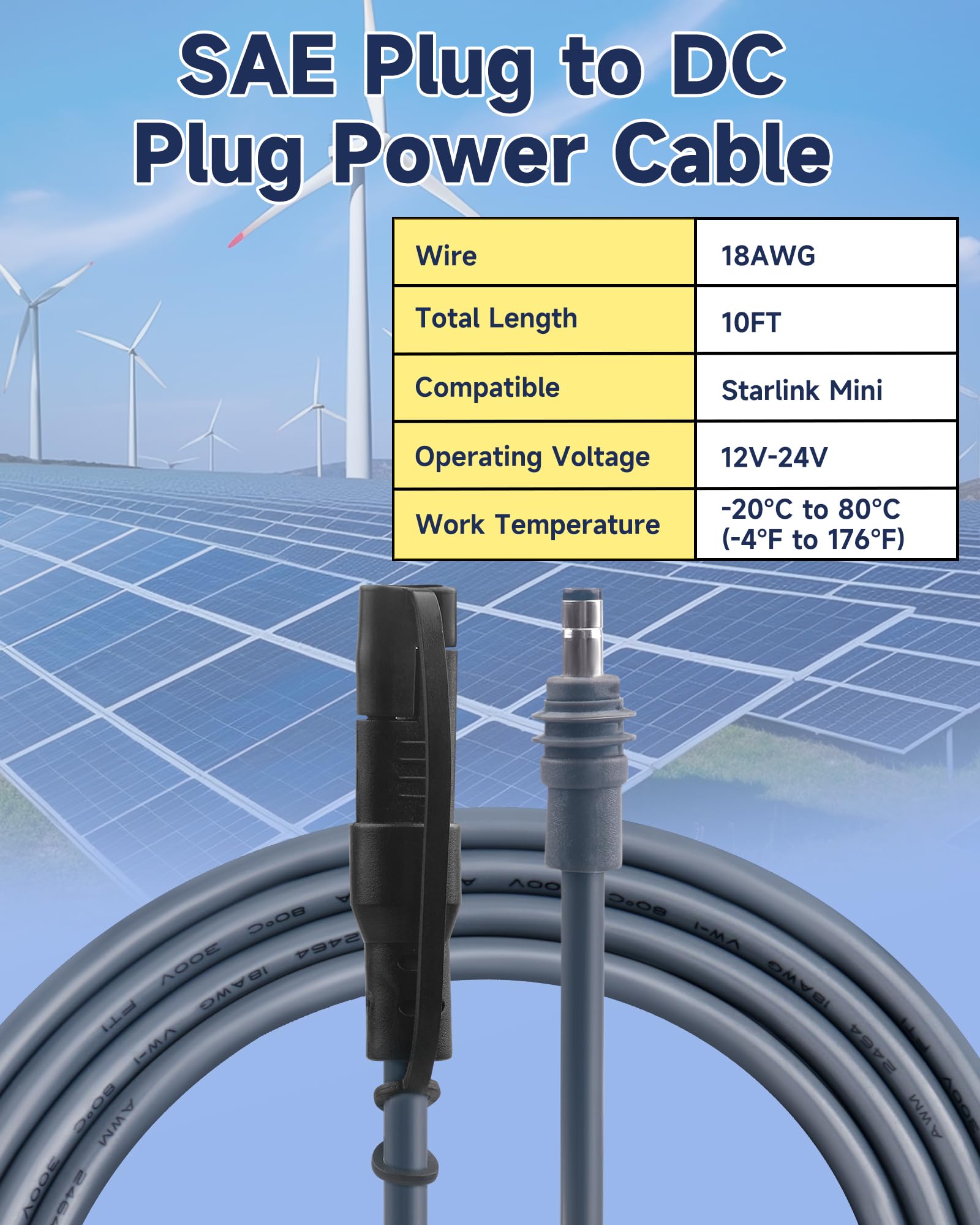 SAE-auf-DC-Stromkabel für Starlink Mini, wasserdicht, 3 m, 18 AWG, Schnellverbindung, Trennkabel, kompatibel mit Starlink Mini DC 5521 Port, mit Polaritäts-Umkehradapter für