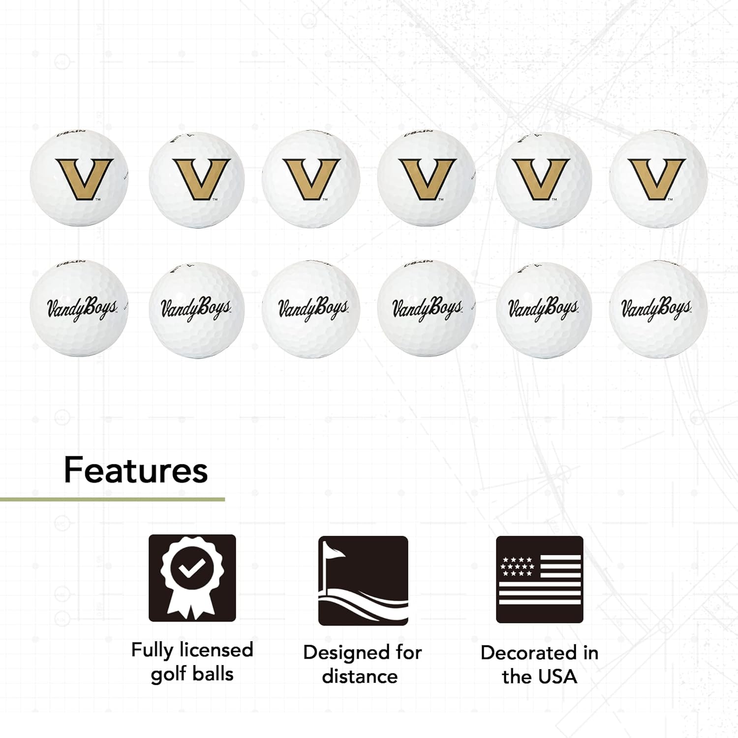 Desert Cactus Vanderbilt University Golf Balls 12 Pack – Vandy Commodores Full Color Dozen – Officially Licensed Sport Team Accessory