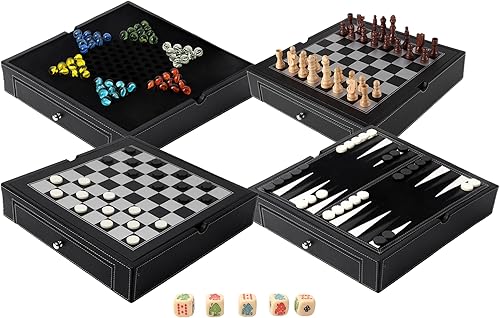 GSE Games & Sports Expert Juego combinado de ajedrez, damas, backgammon, damas chinas y dados de póquer 5 en 1 de 12.5 pulgadas, para niños y adultos