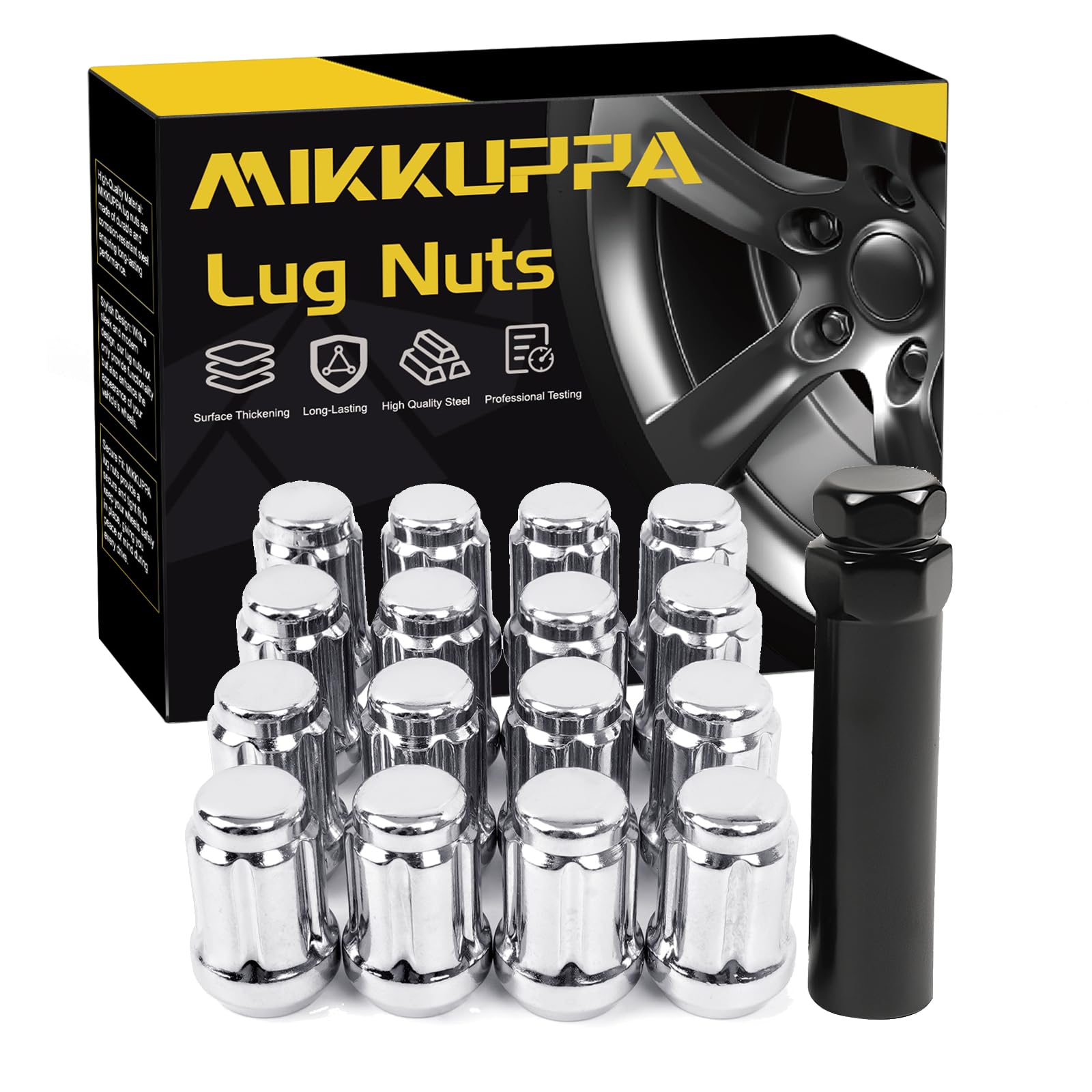 MIKKUPPA M12x1.5 Lug Nuts, Chrome 16PCS Spline Lug Nuts | 1.4 inch Length Includes Socket Key Tool, Compatible with Polaris Ranger XP 900/1000, General 1000, RZR S 900, XP 1000