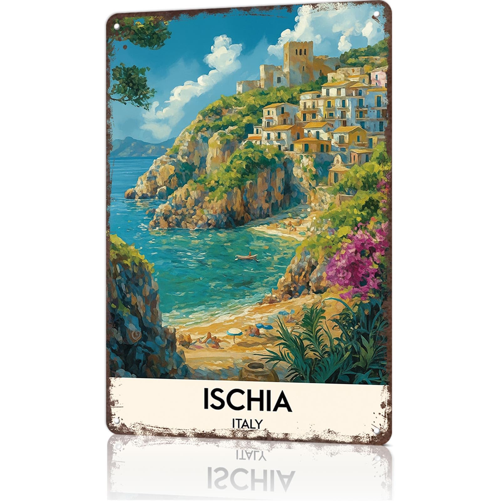 KWQDOZF Funny Metal Signs Poster Ischia, Italy Vintage Metal Tin Sign Vintage Wall Art for Office Dorm bedroom Bar Garage Decor 8X12inch